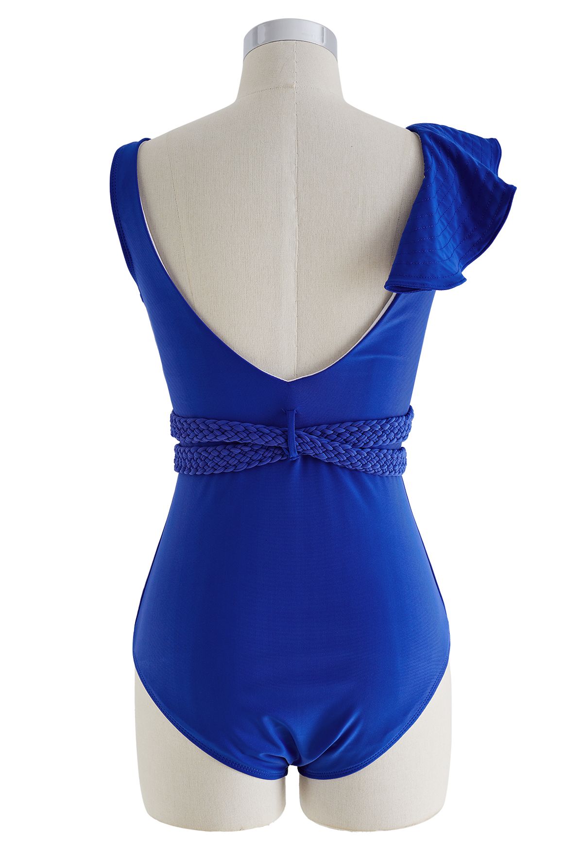 Braided Strap Ruffle Trim Swimsuit in Indigo