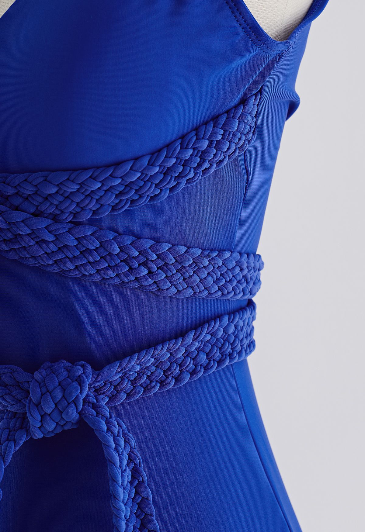 Braided Strap Ruffle Trim Swimsuit in Indigo