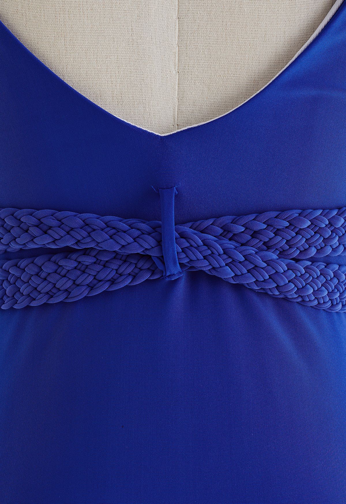 Braided Strap Ruffle Trim Swimsuit in Indigo