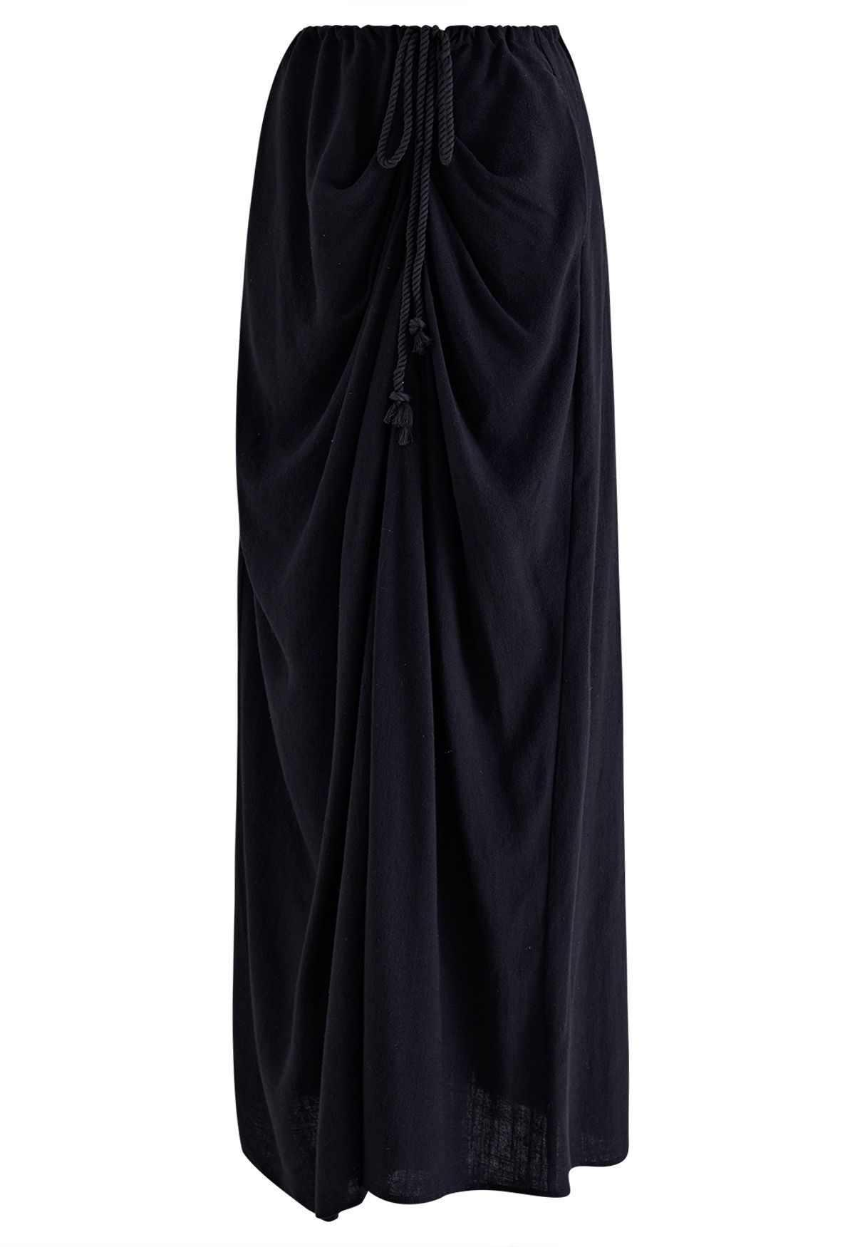 Breathable Linen Drape Maxi Skirt in Black