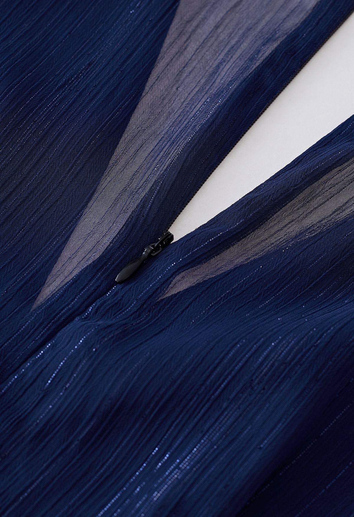 Metallic Shimmer Chiffon Ruffle Sleeve Maxi Dress in Navy