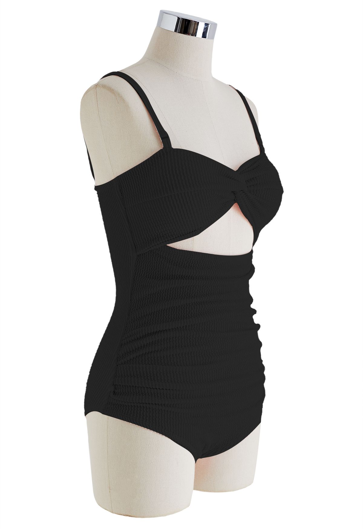 Twisted Cutout Wavy Textured Swimsuit in Black