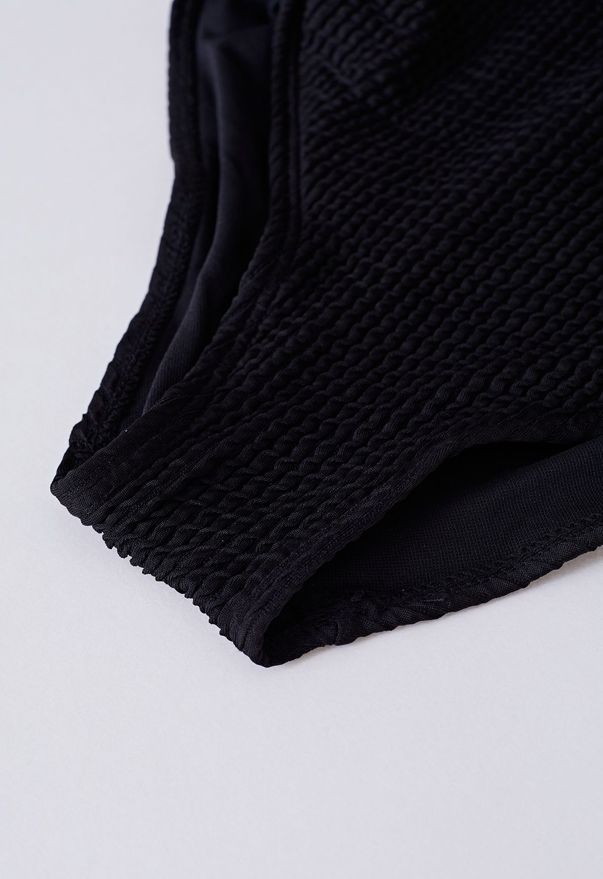 Twisted Cutout Wavy Textured Swimsuit in Black