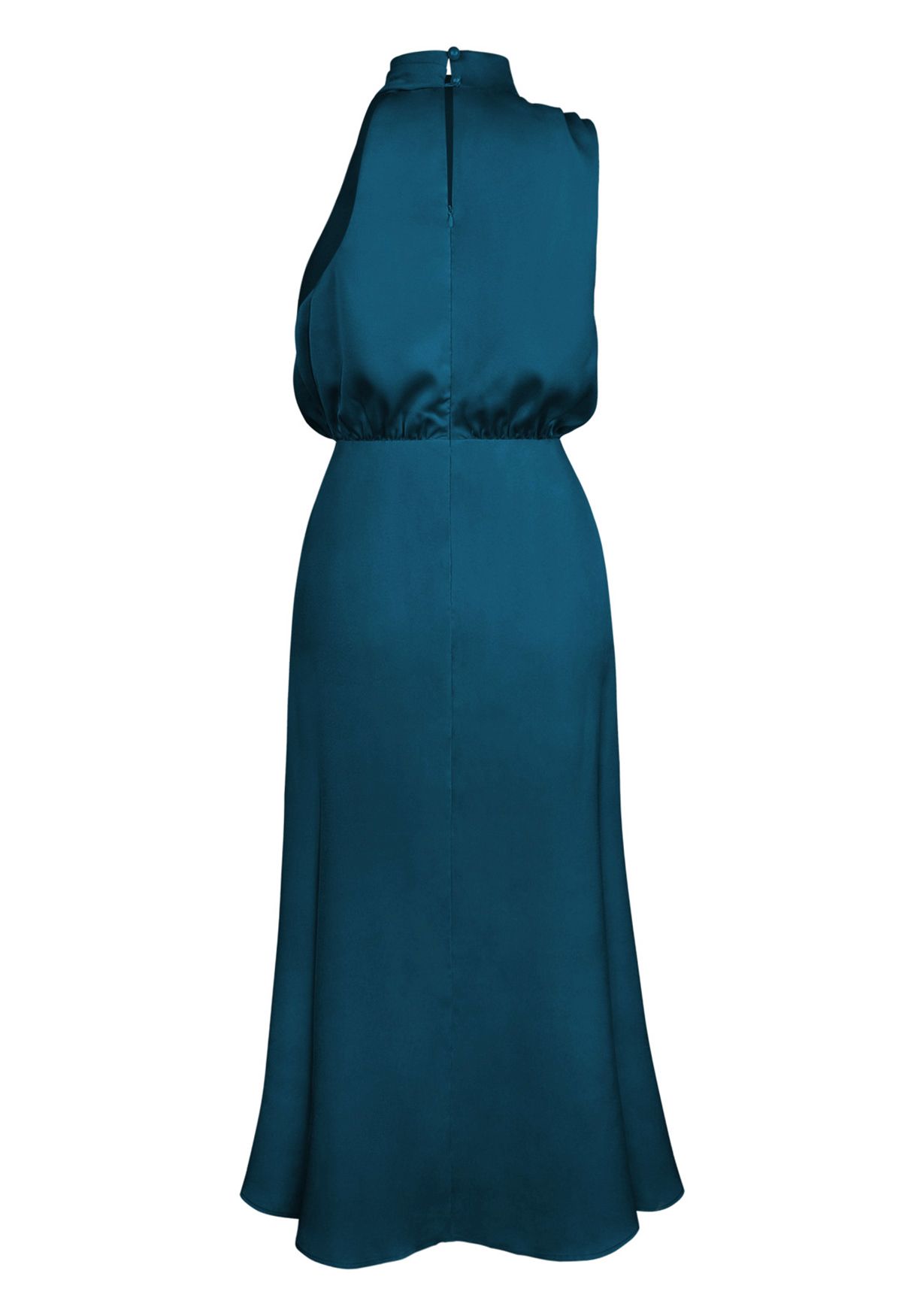 Asymmetric Ruched Neckline Sleeveless Dress in Teal