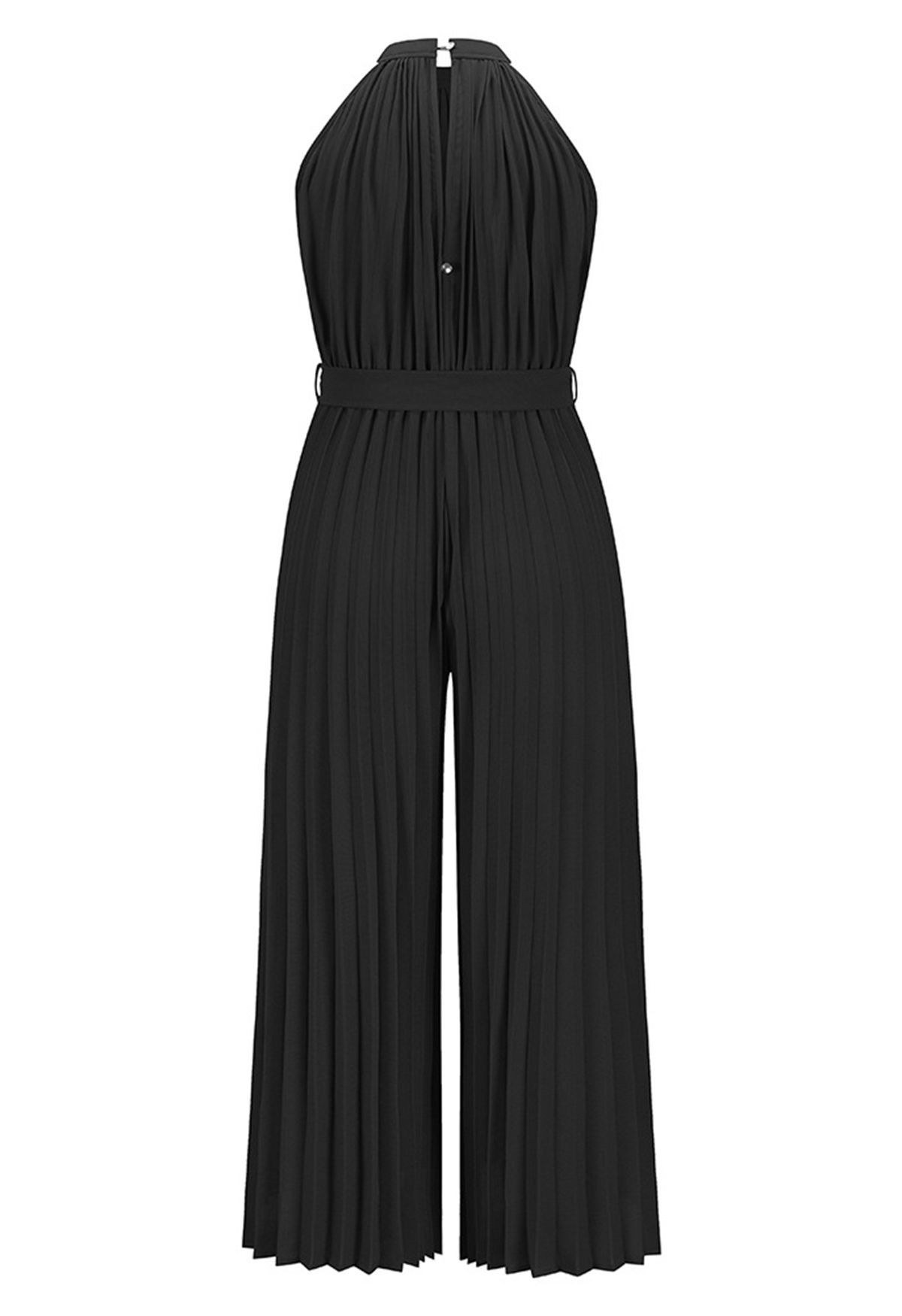 Halter Neck Self-Tie Pleated Jumpsuit in Black