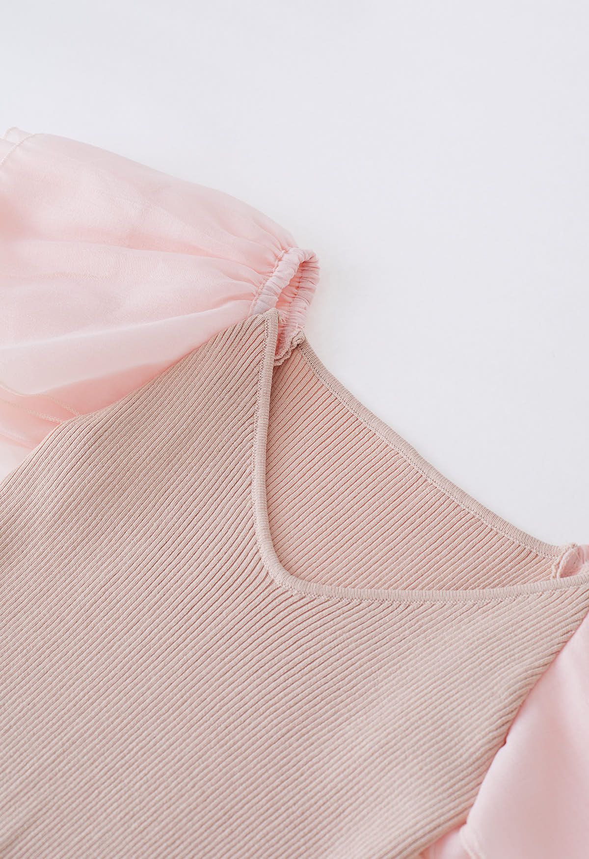 Spliced Tiered Flutter Sleeve Knit Crop Top in Pink