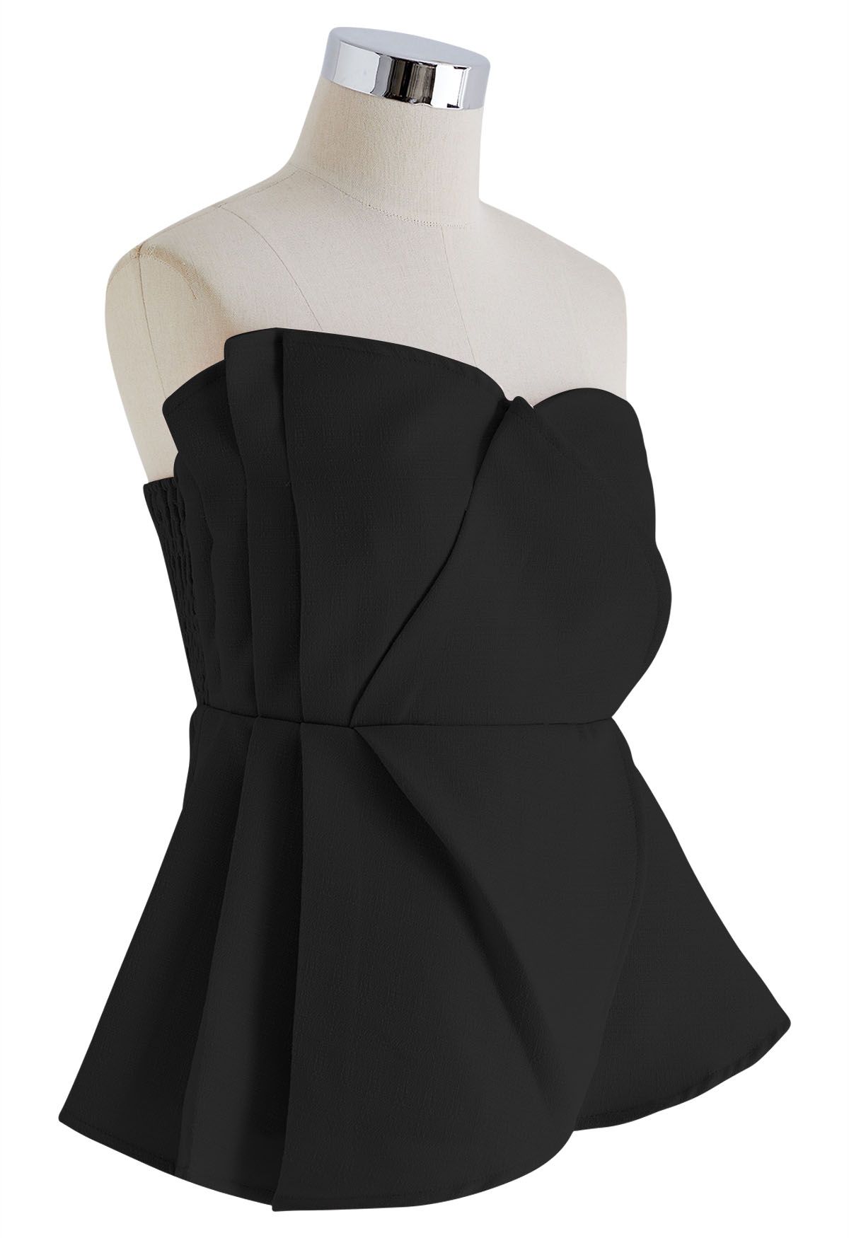 Nifty Pleated Detail Strapless Top in Black