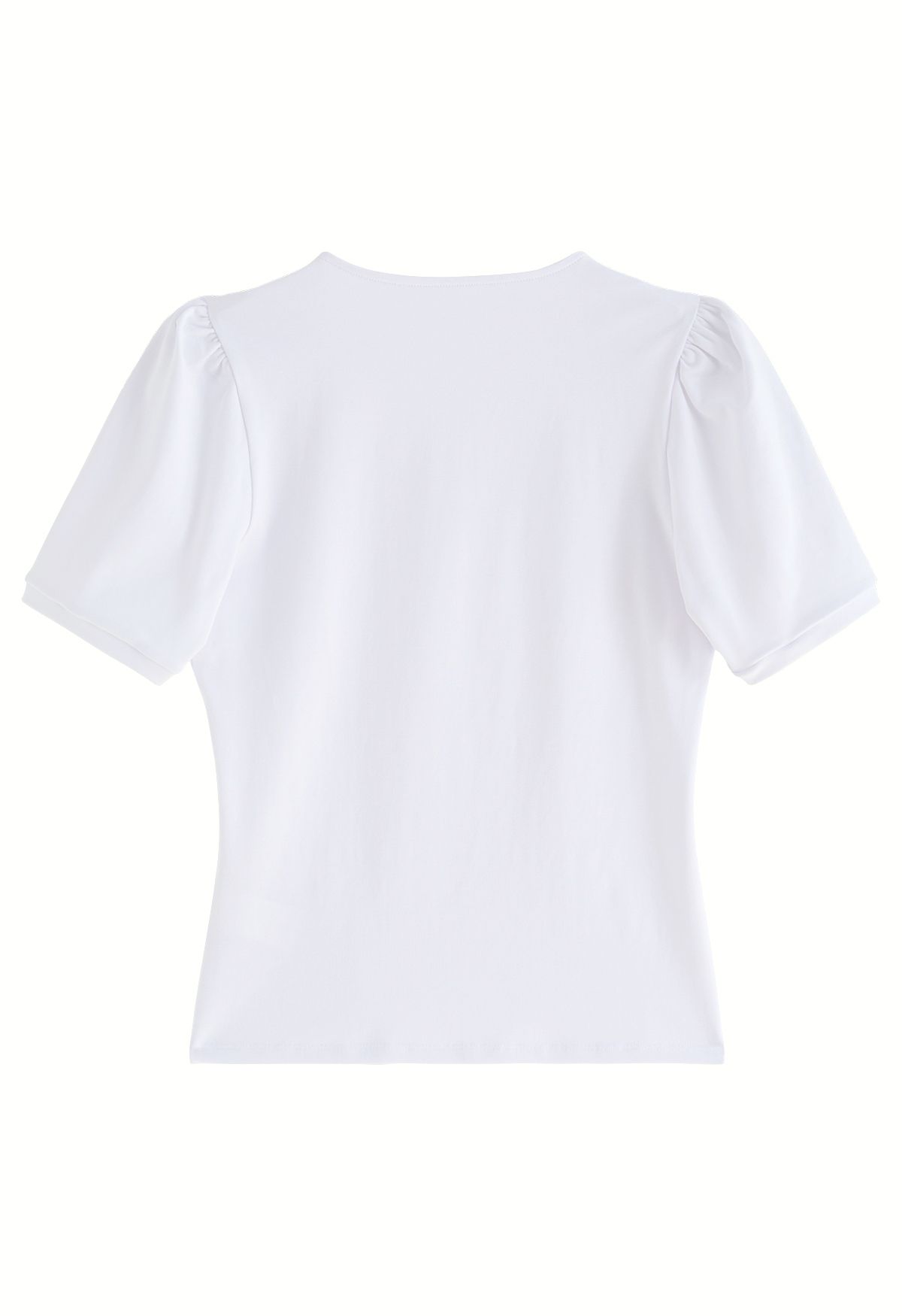 Square Neckline Puff Shoulder T-Shirt in White