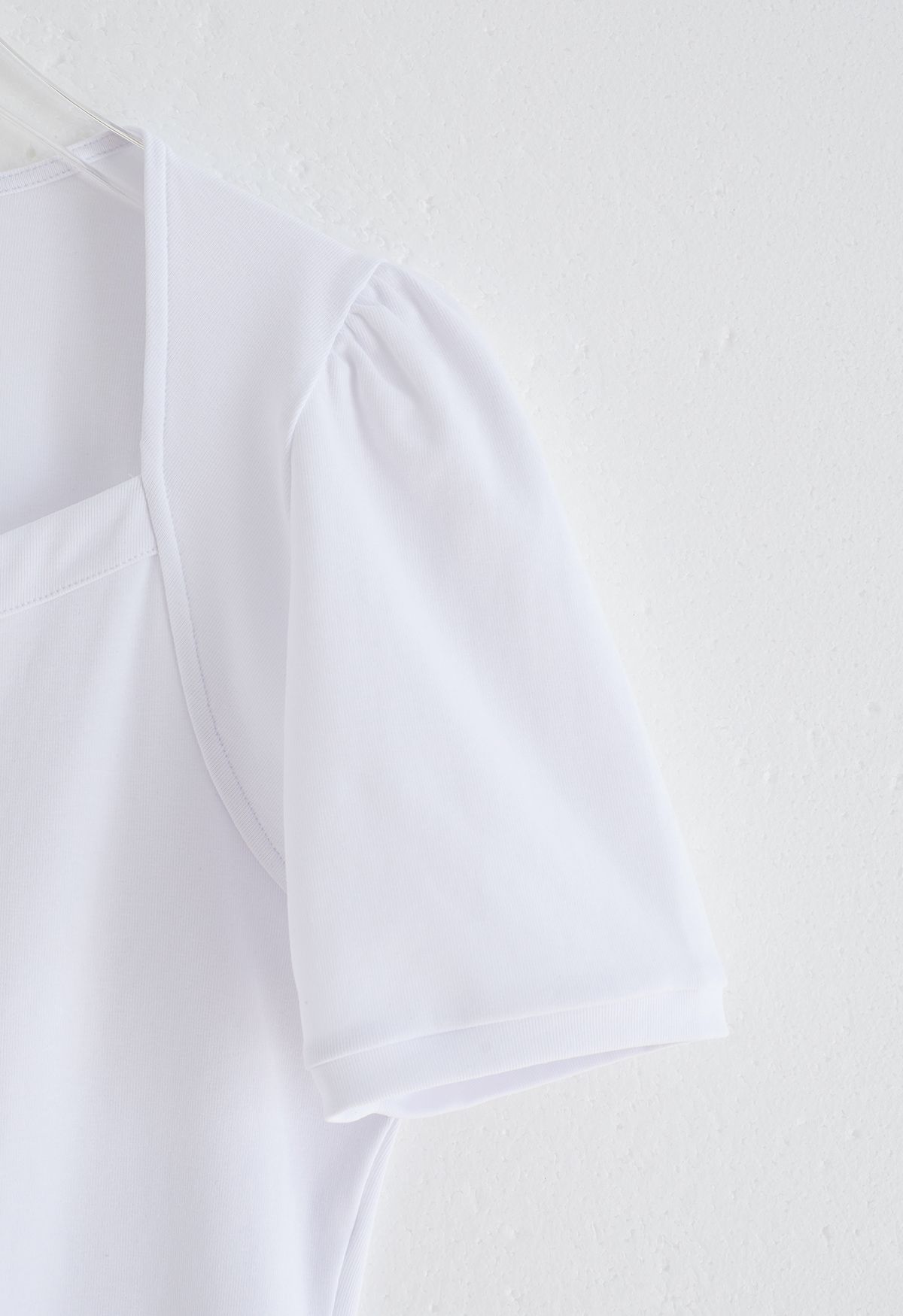 Square Neckline Puff Shoulder T-Shirt in White