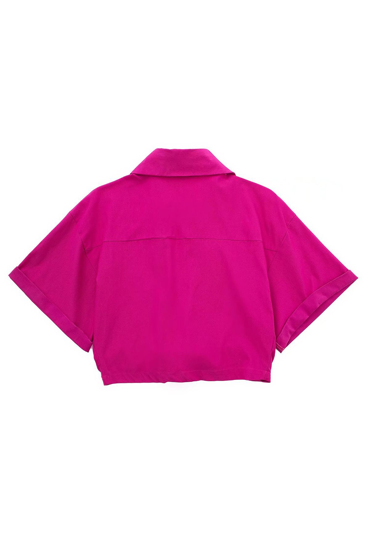 Front Tie Flap Pocket Crop Shirt in Magenta