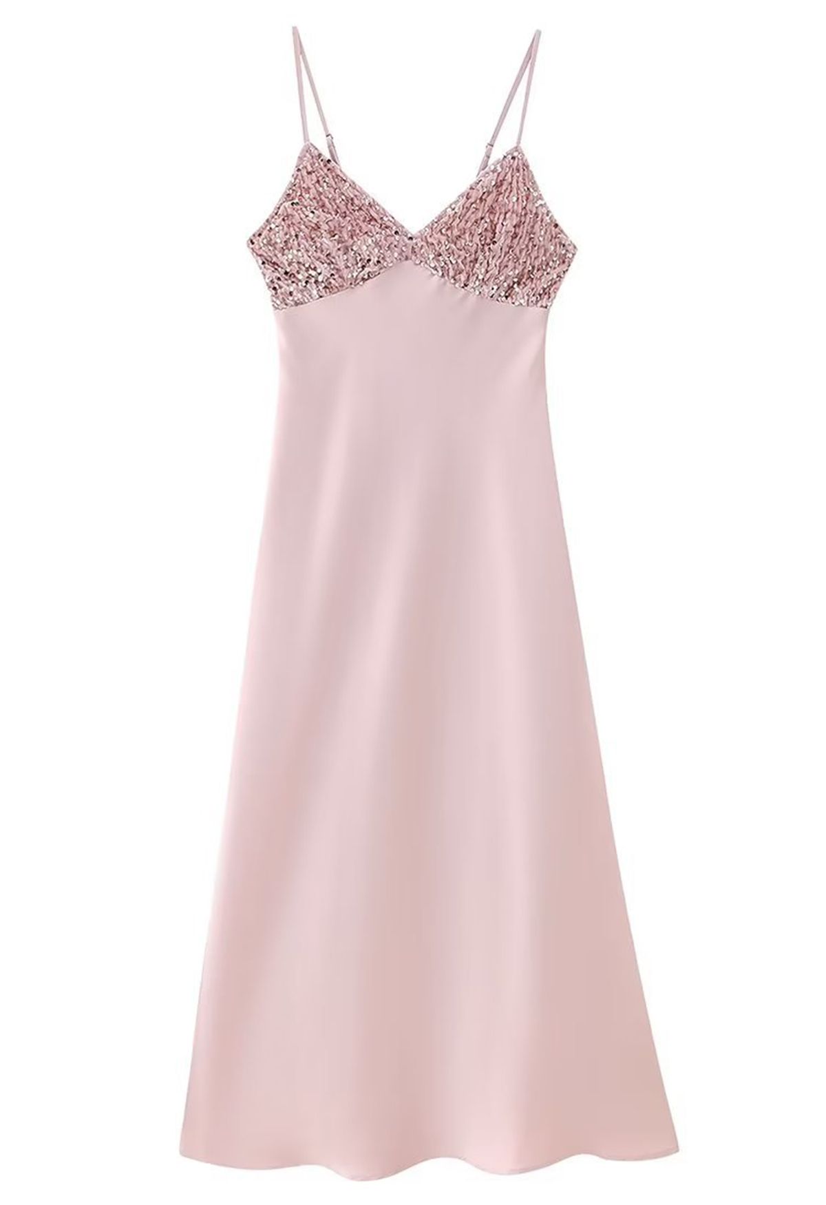 Sequin Embellished Satin Cami Dress in Pink