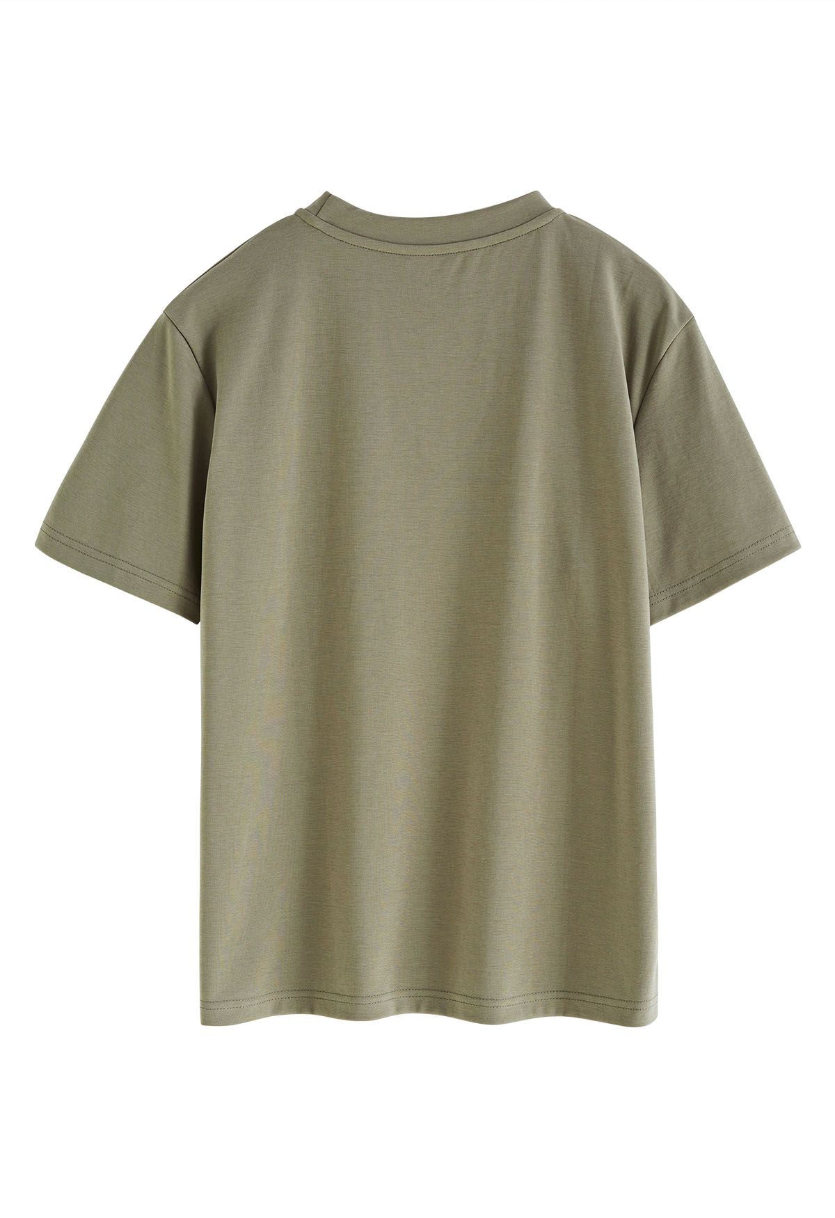 Vision Print Sequin Crew Neck T-Shirt in Sage