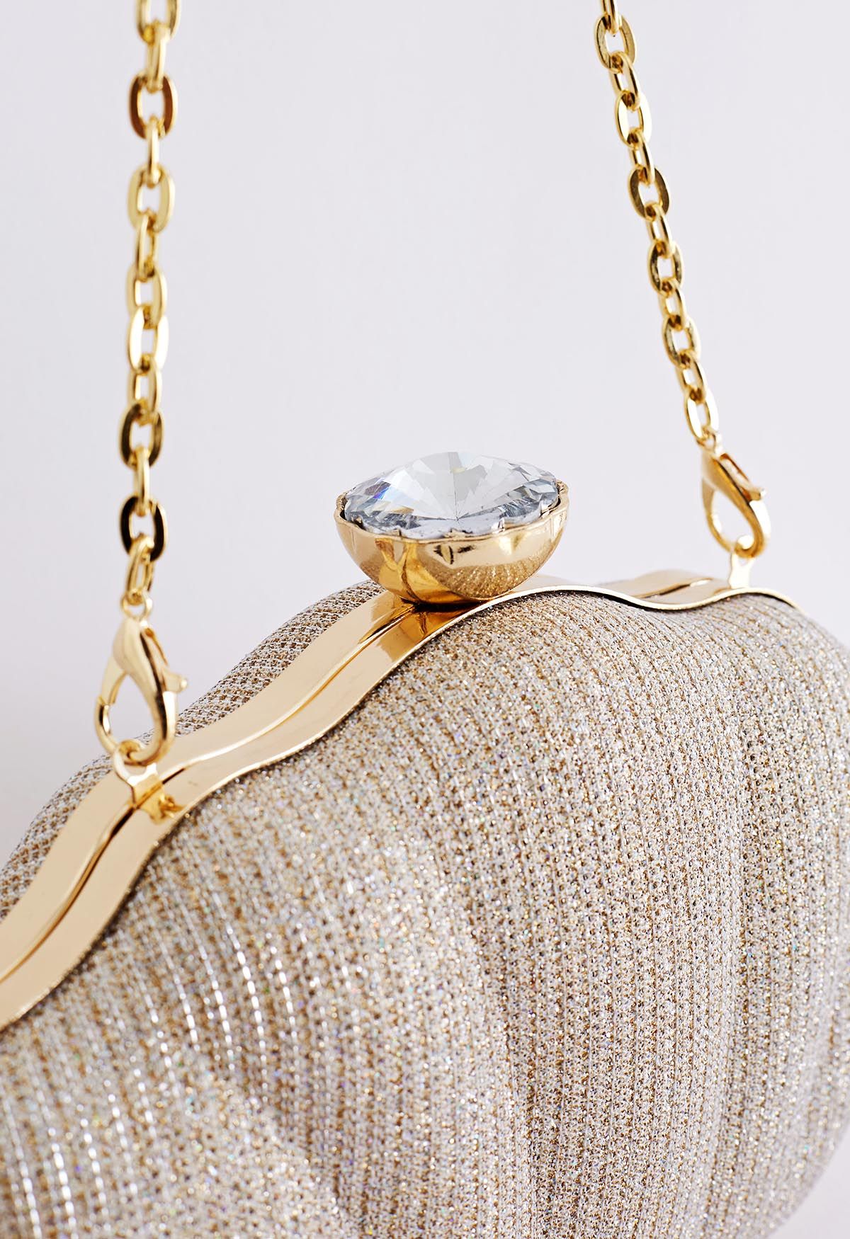 Sparkling Seashell Shape Clutch in Gold