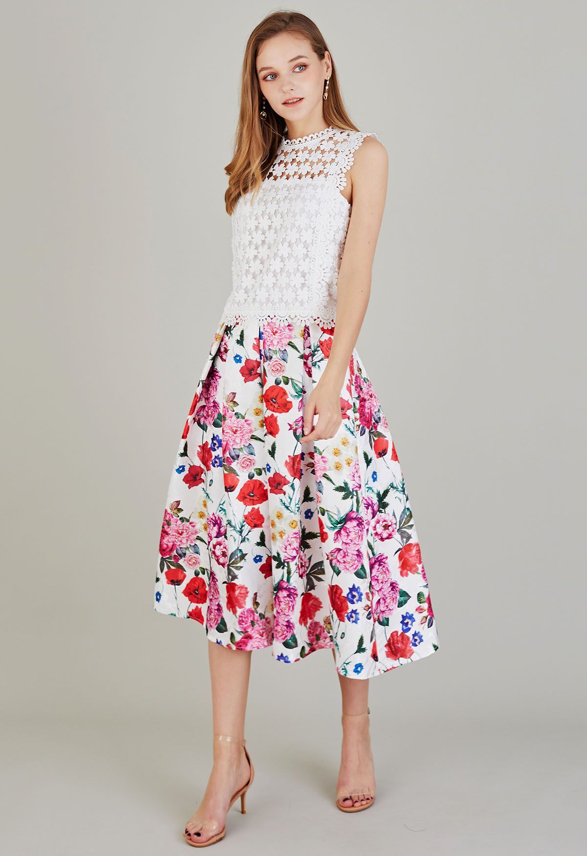 Blossom Bliss Jacquard Pleated Midi Skirt