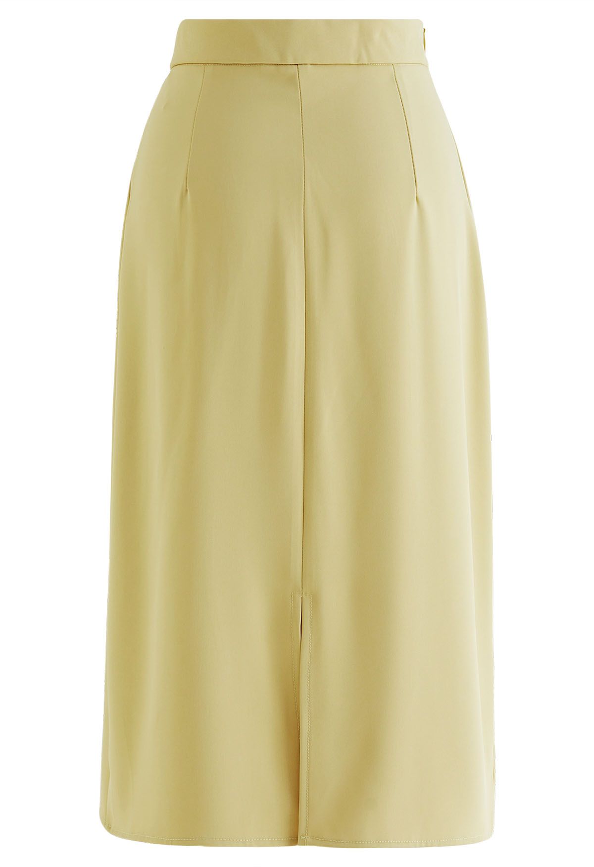 Side Pleated Flap Midi Skirt in Yellow