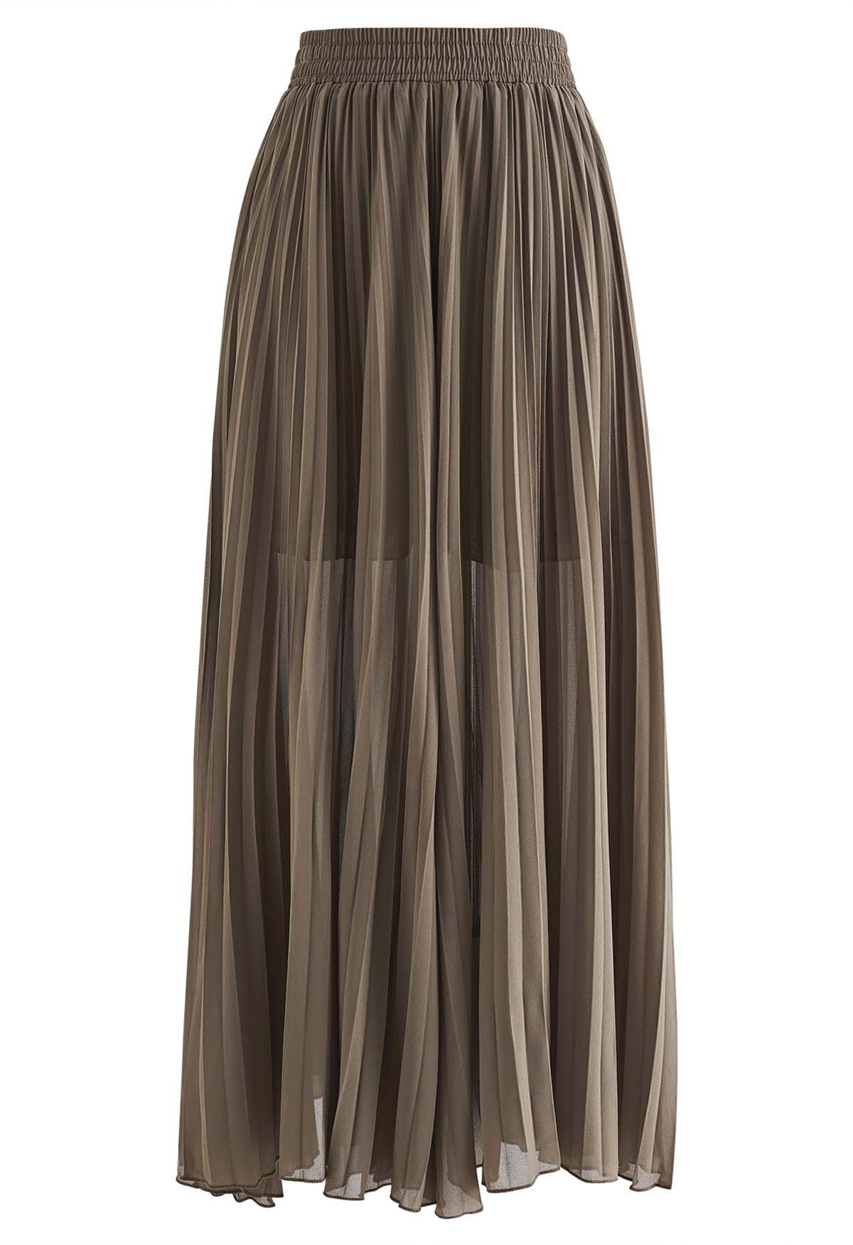 Full Pleats Wide Leg Pull-On Pants in Brown