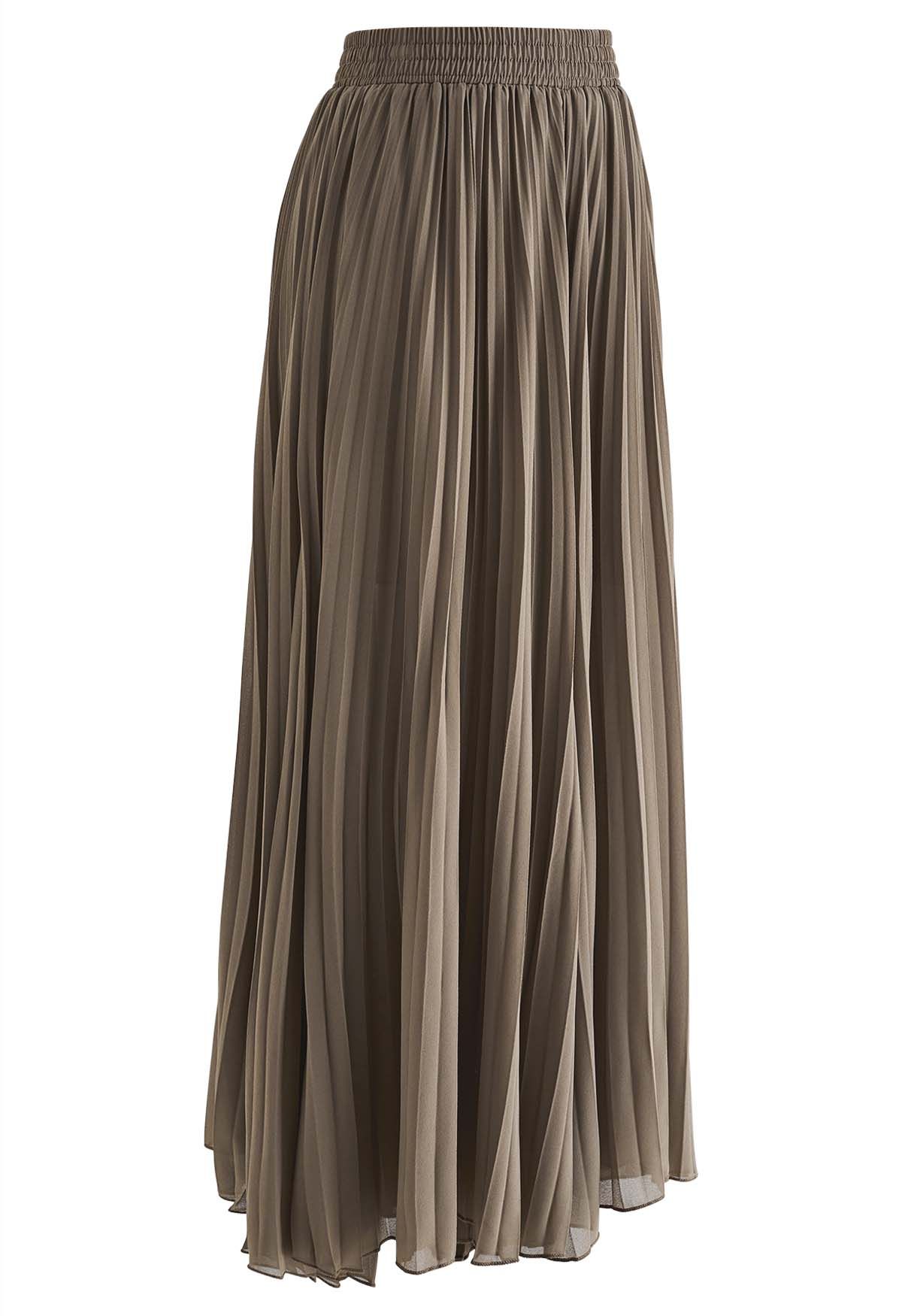 Full Pleats Wide Leg Pull-On Pants in Brown