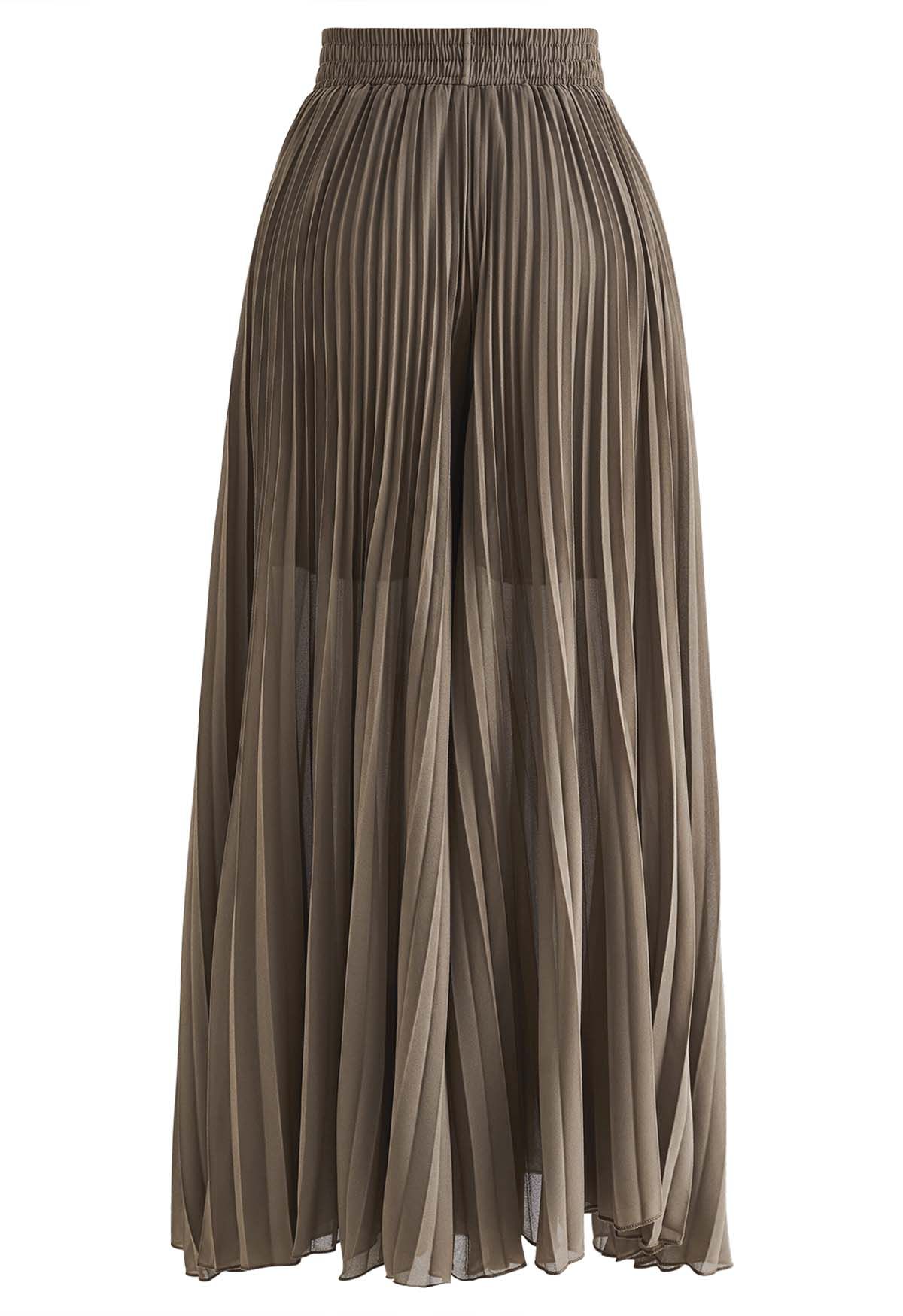 Full Pleats Wide Leg Pull-On Pants in Brown