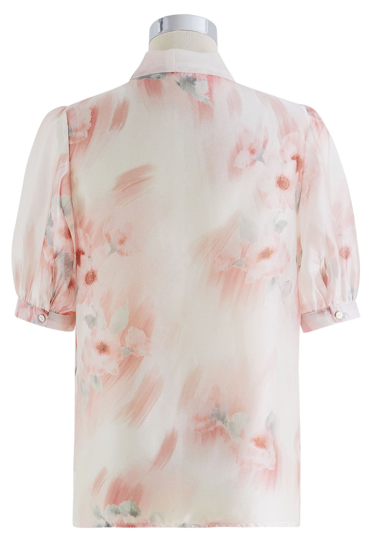 Watercolor Floral Bowknot Sheer Shirt in Coral