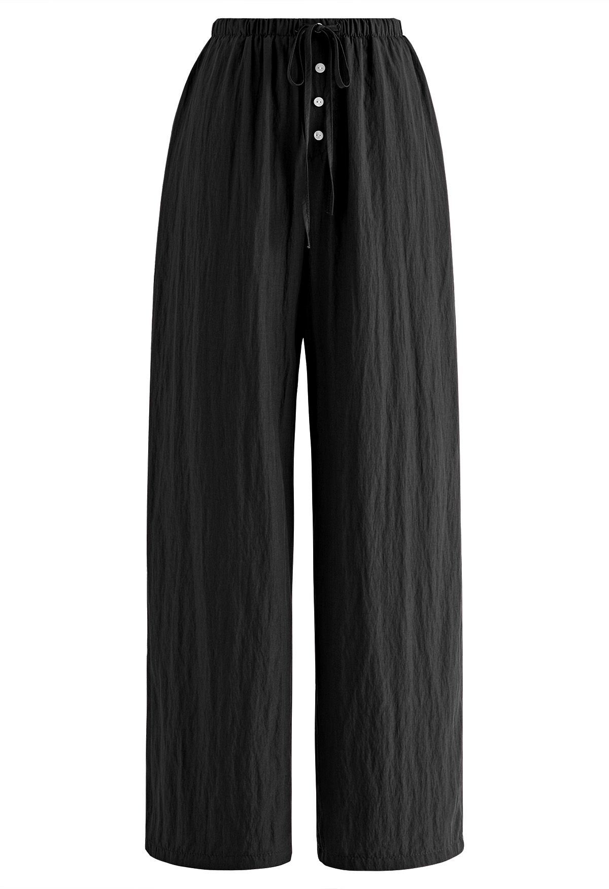 Elastic Drawstring Waist Straight Leg Pants in Black