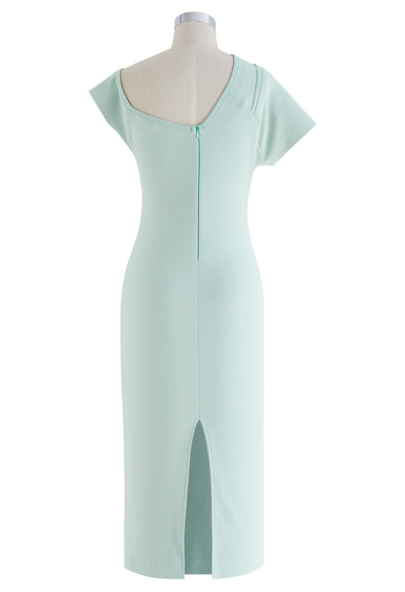 Slanted One-Shoulder Bodycon Dress in Mint