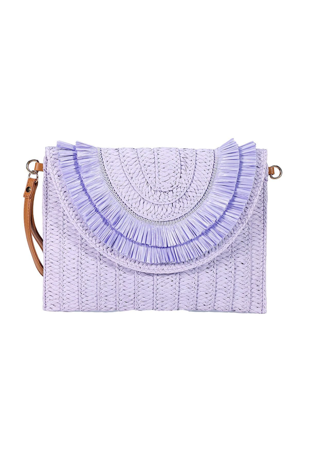 Raffia Solid Color Envelope Bag in Lilac