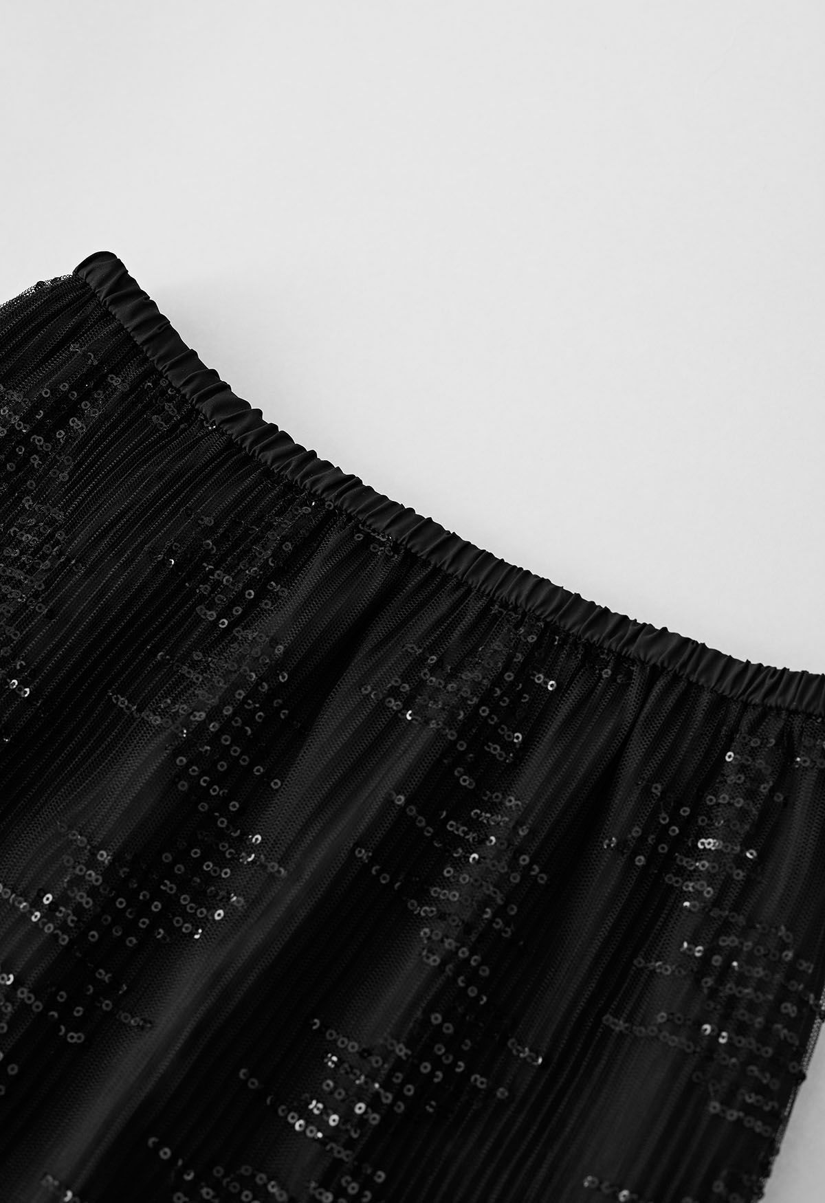 Sequin Embellished Mesh Maxi Skirt in Black