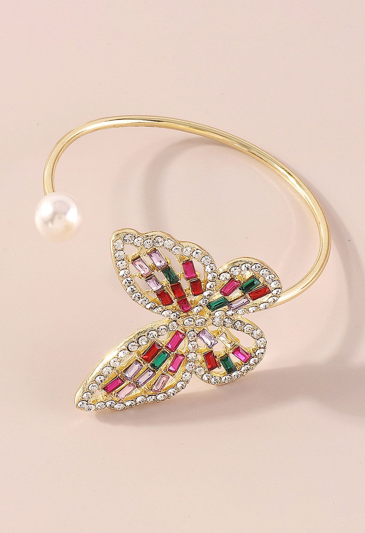 Hollow Out Butterfly Pearl Bangle Bracelet in Multicolor