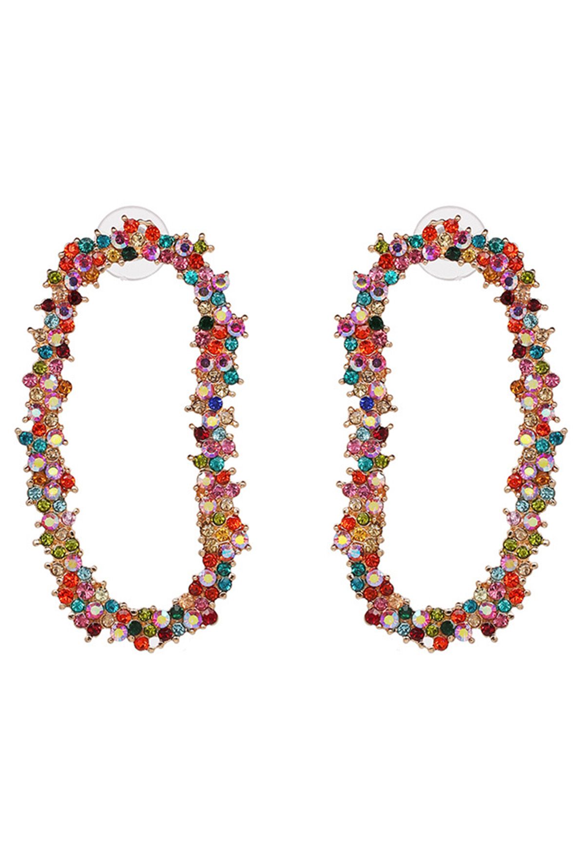 Full Rhinestone Oblong Earrings in Multicolor