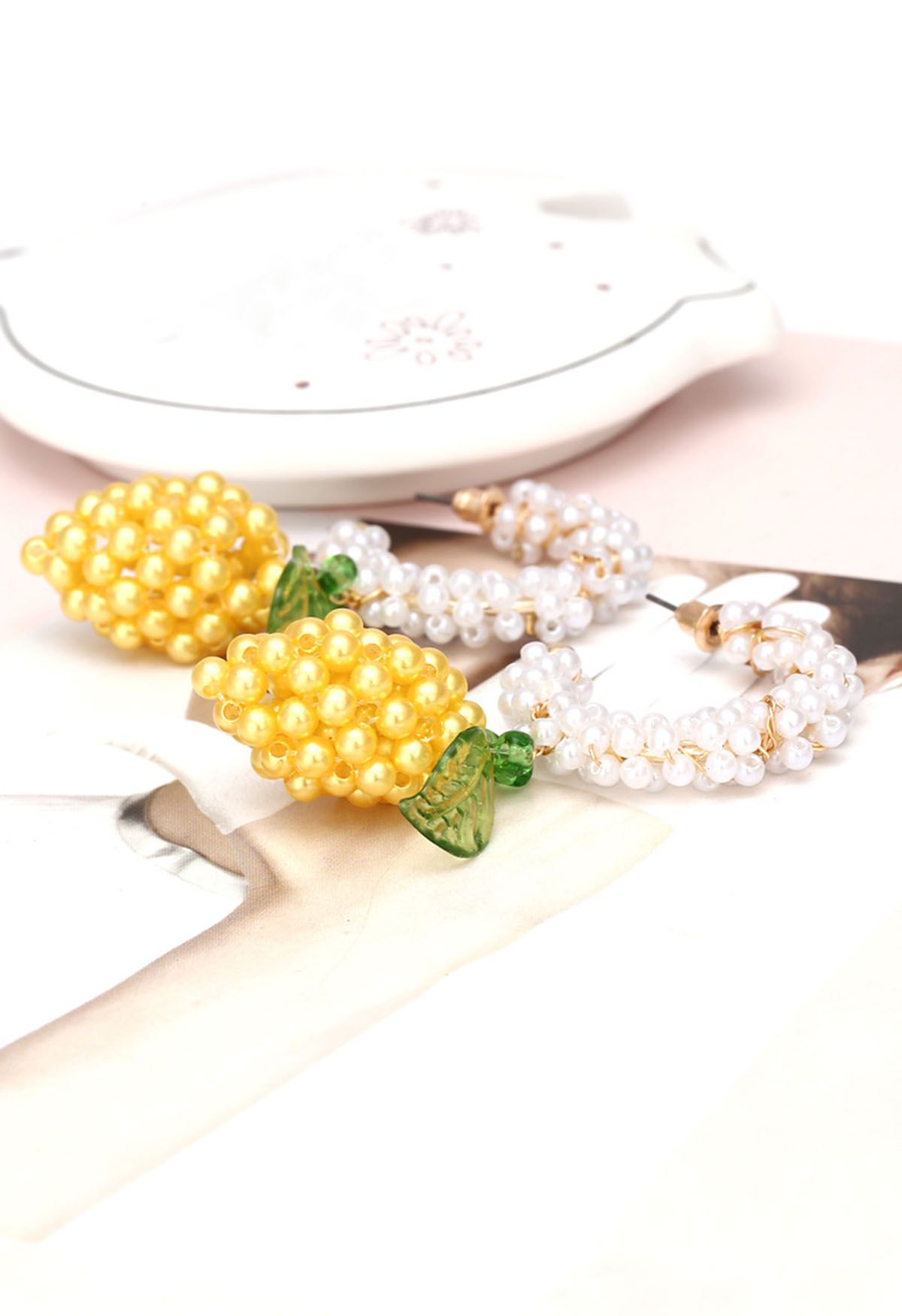 Pearly C-Shape Lemon Drop Earrings