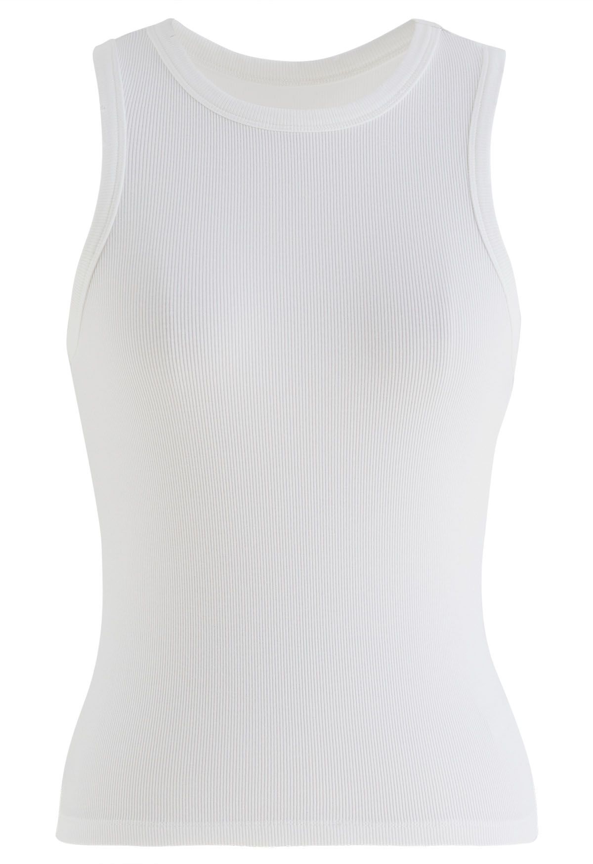 Washed Frayed Edge Ribbed Tank Top in White