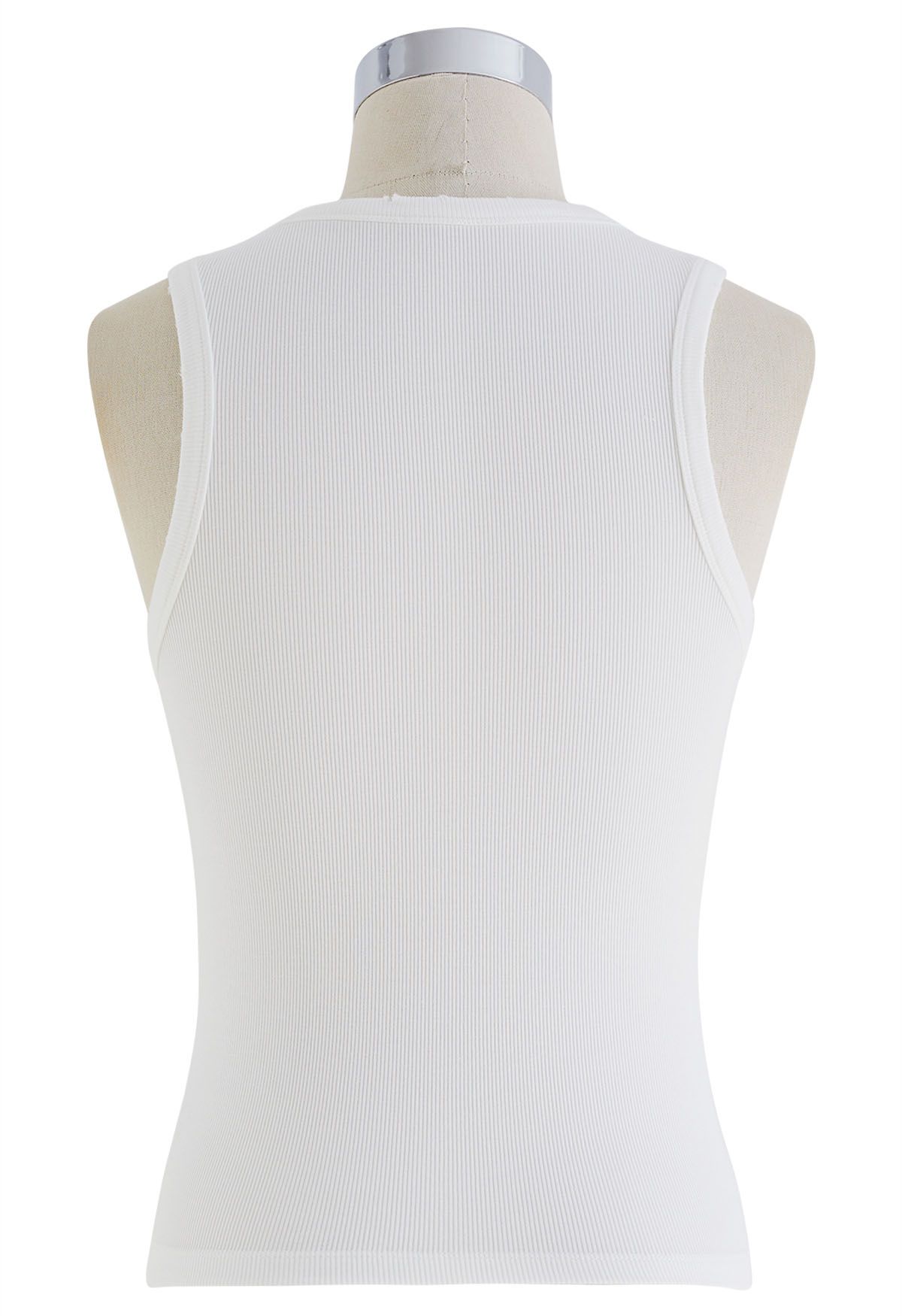 Washed Frayed Edge Ribbed Tank Top in White