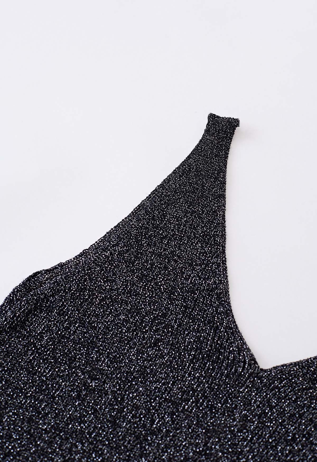 V-Neck Shimmer Knit Tank Top in Black