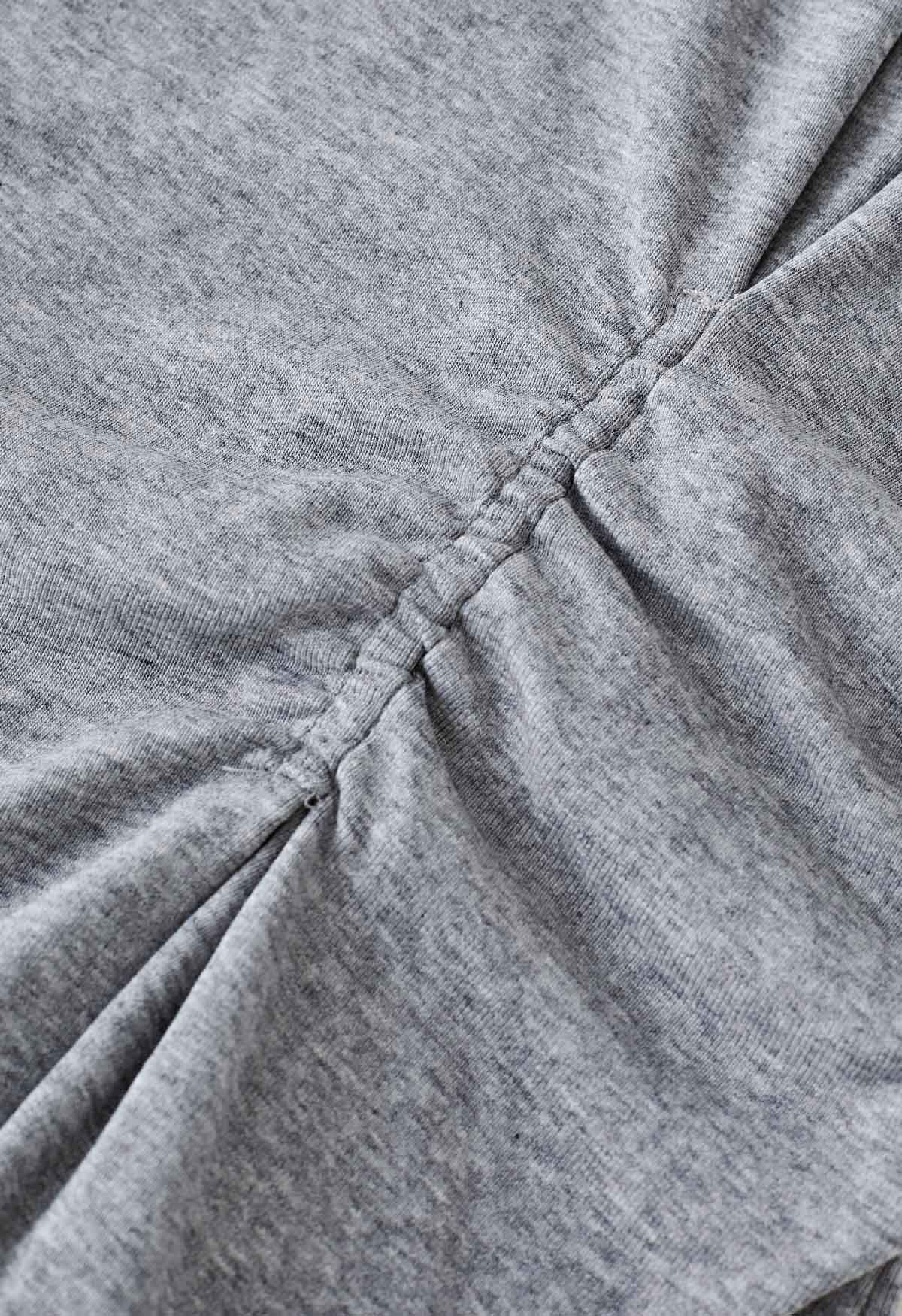Gathering Ruched Crew Neck T-Shirt in Grey