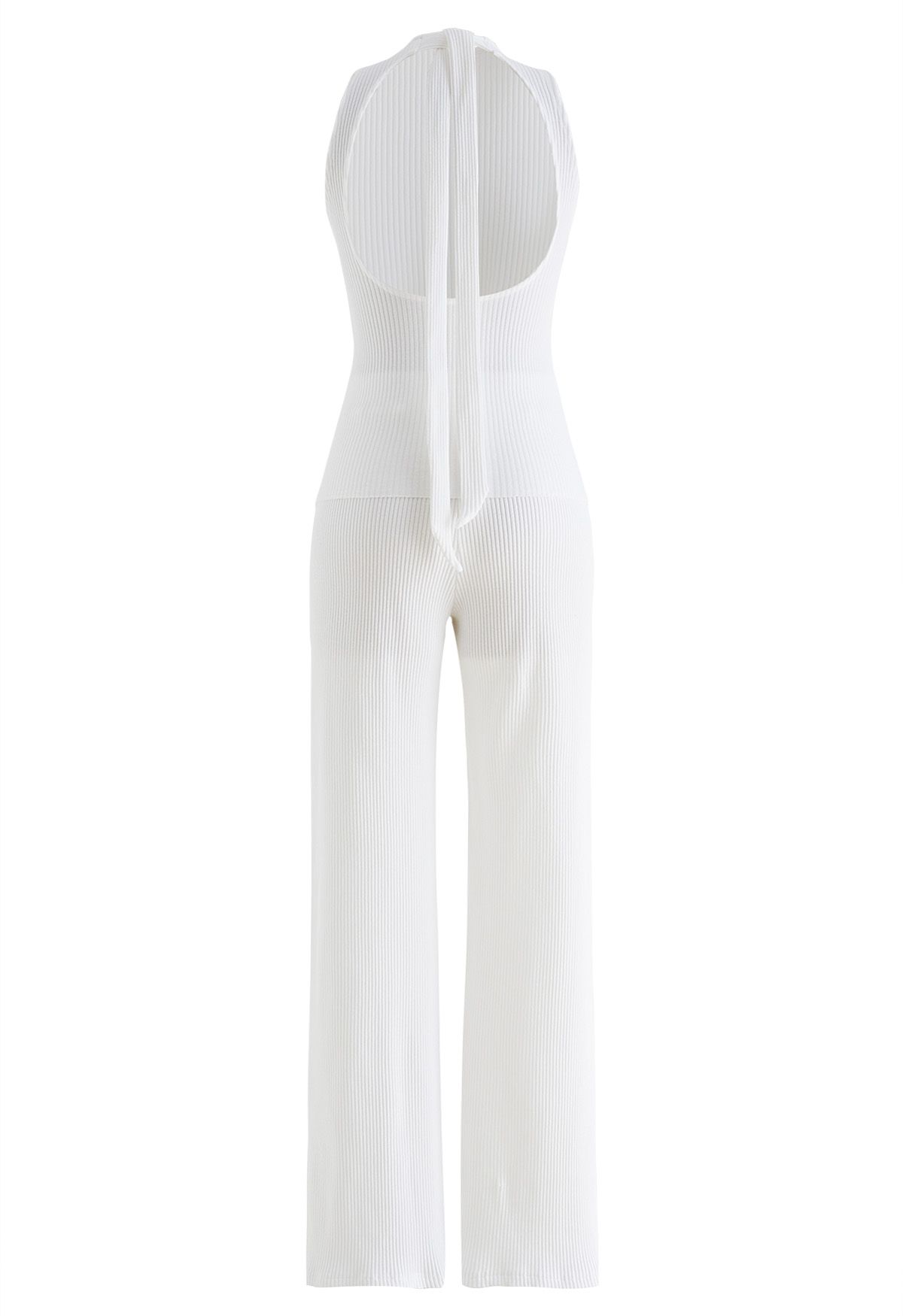 Open Back Cotton Tank Top and Flare Pants Set in White