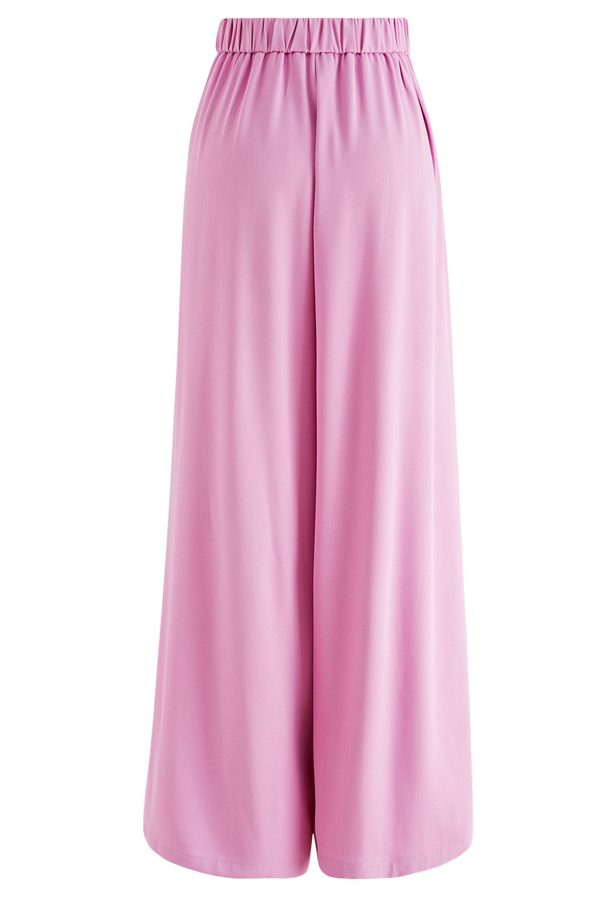 Asymmetric Pleated Chiffon Pull-On Wide-Leg Pants in Hot Pink