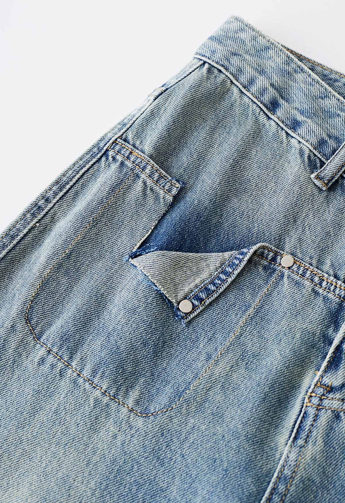 Unique Cutout Pocket Straight-Leg Jeans