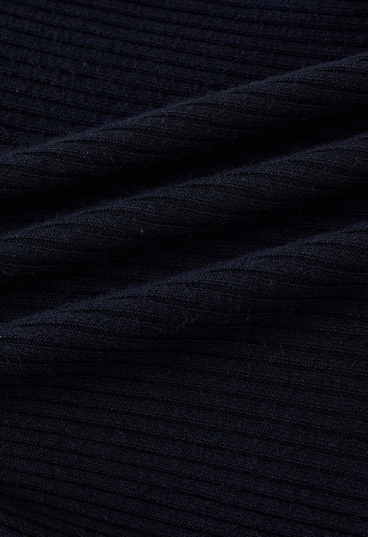 Square Neckline Ribbed Knit Top in Black