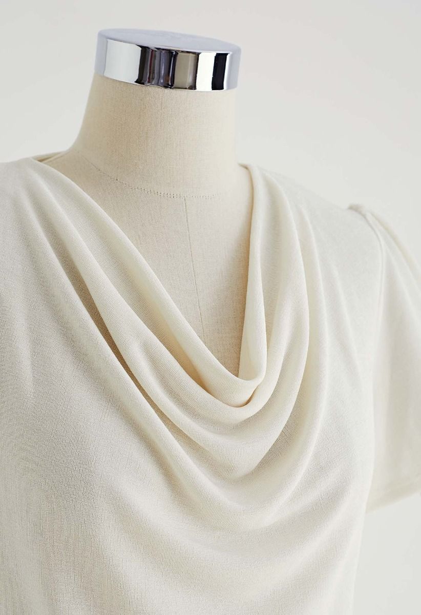 Cowl Neck Ruched Waist Top in Ivory