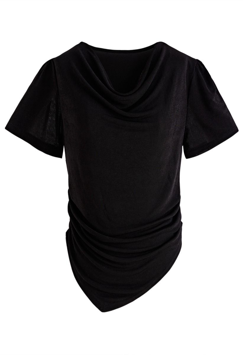 Cowl Neck Ruched Waist Top in Black