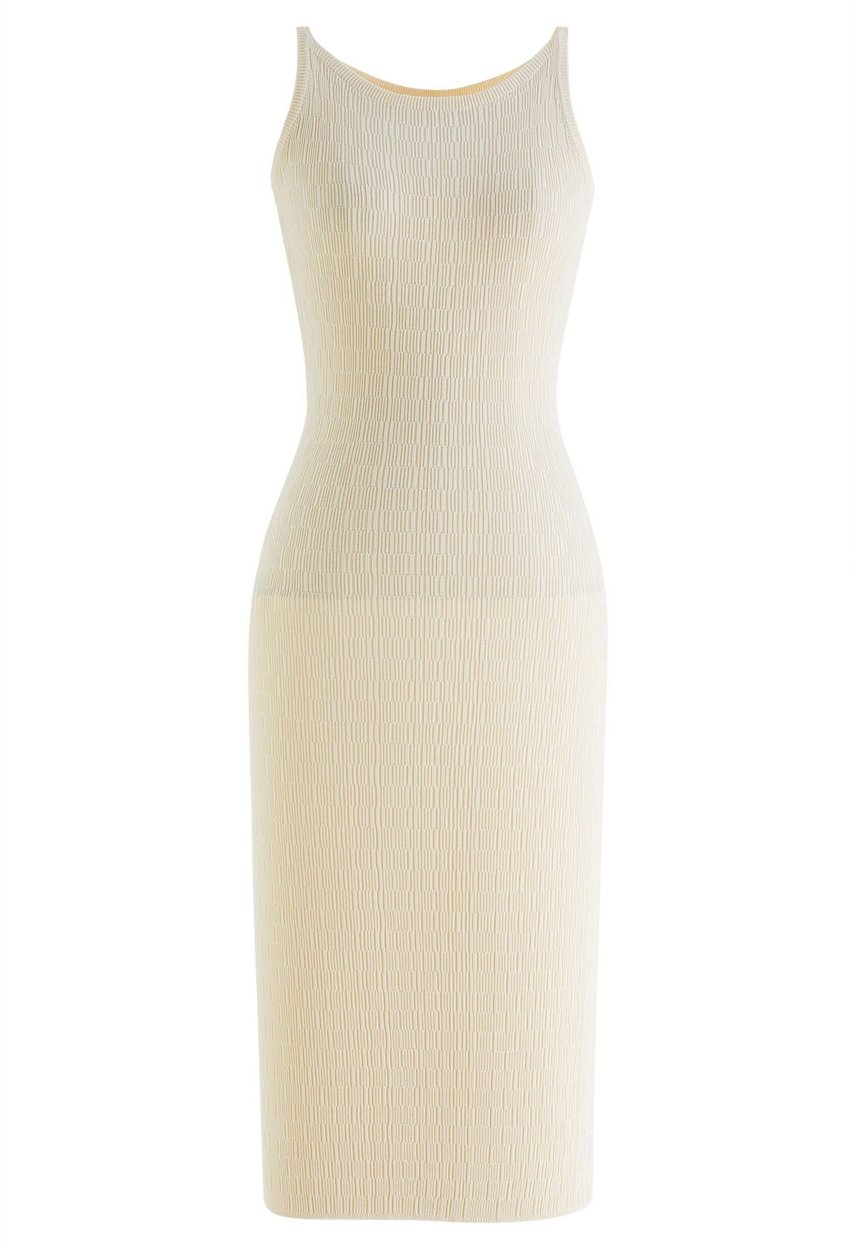 Solid Color Textured Knit Cami Dress in Cream