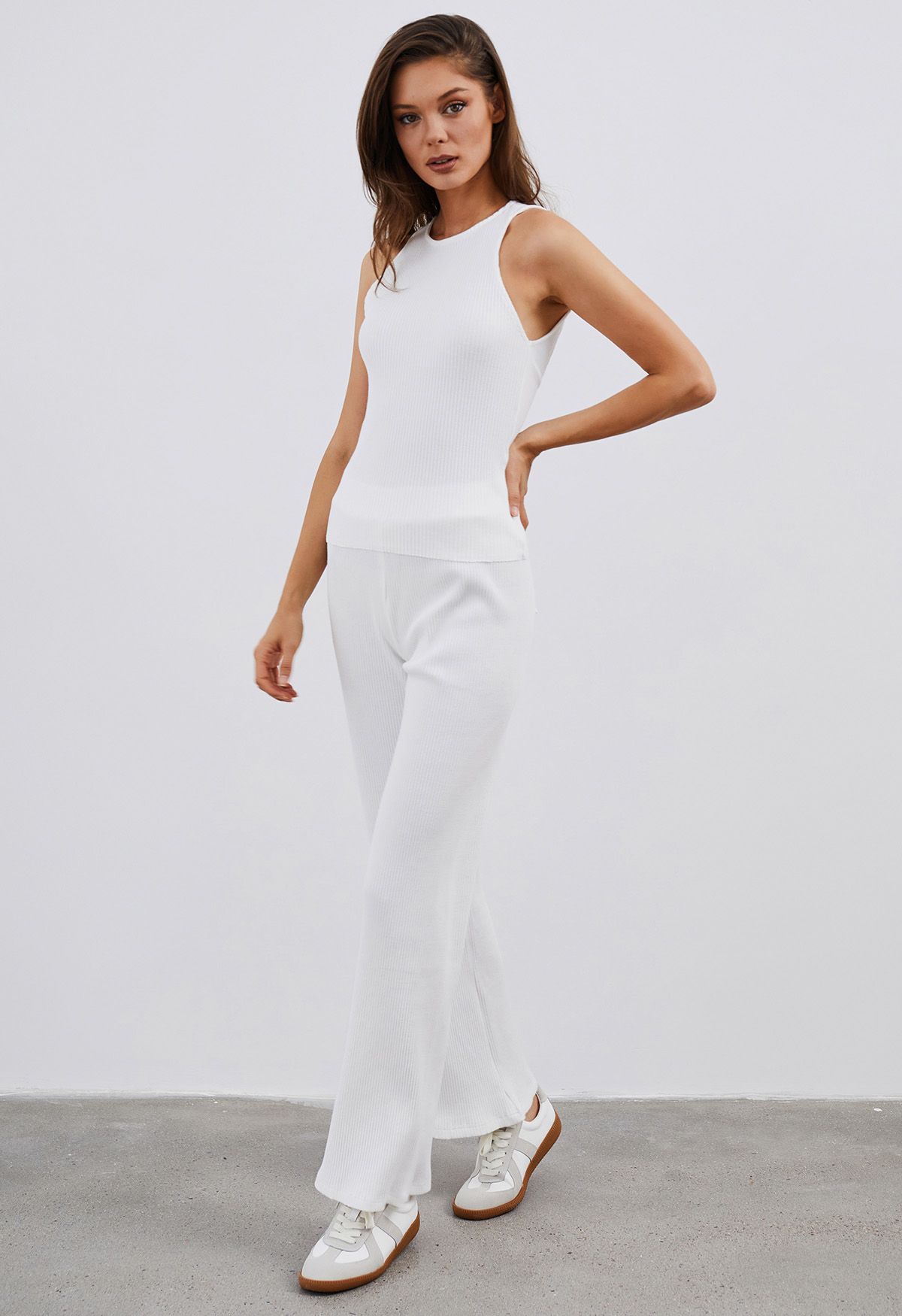 Open Back Cotton Tank Top and Flare Pants Set in White - Retro, Indie and  Unique Fashion