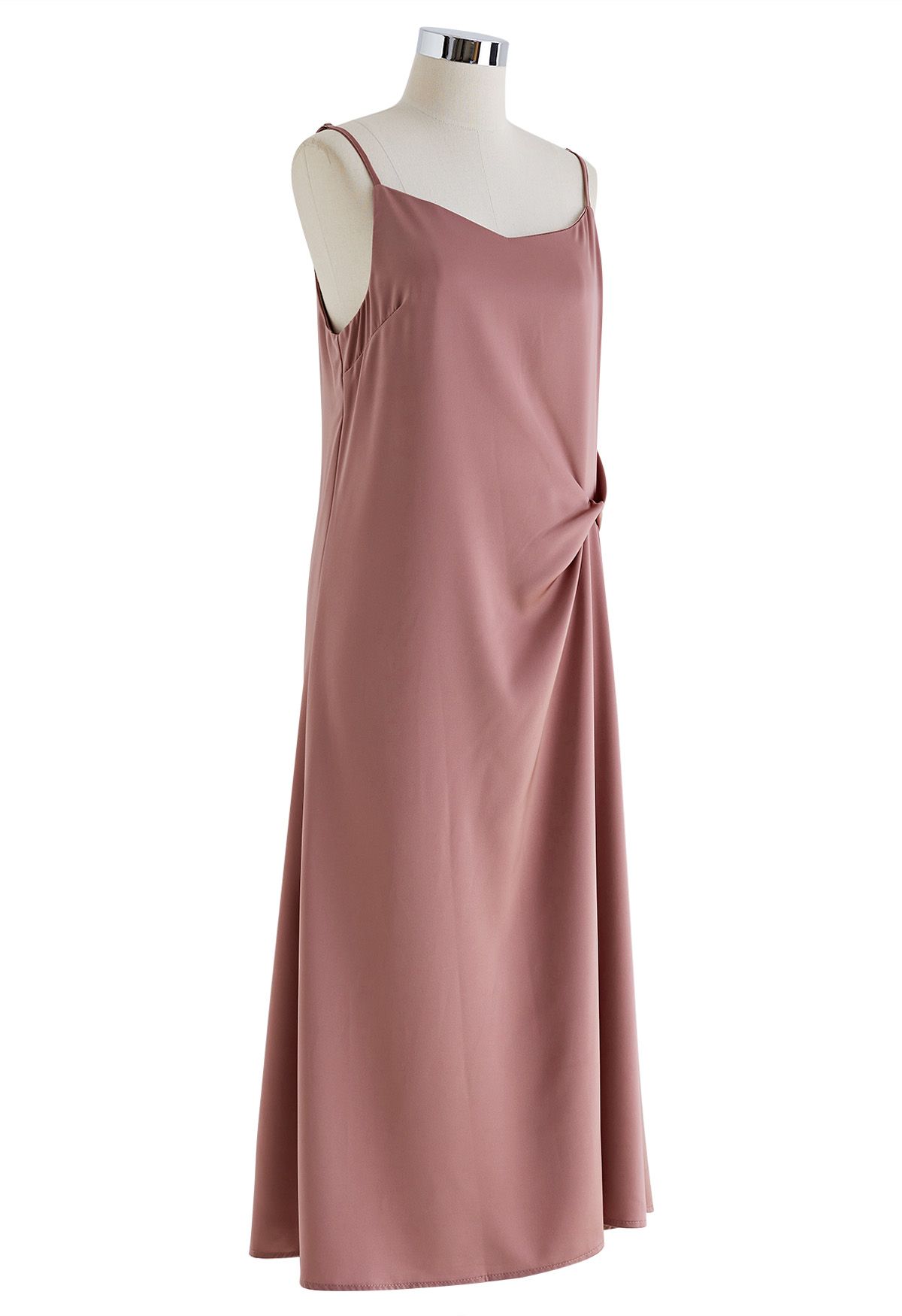 Sweetheart Neck Side Twisted Satin Cami Dress in Dusty Pink