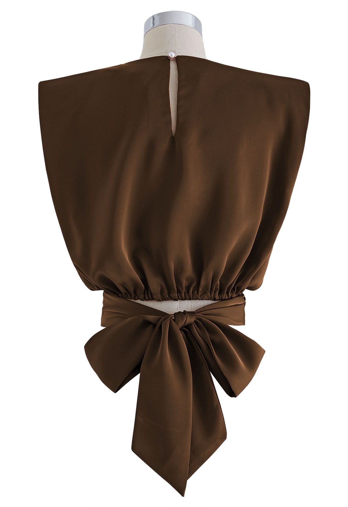Satin Tie Back Sleeveless Top in Brown