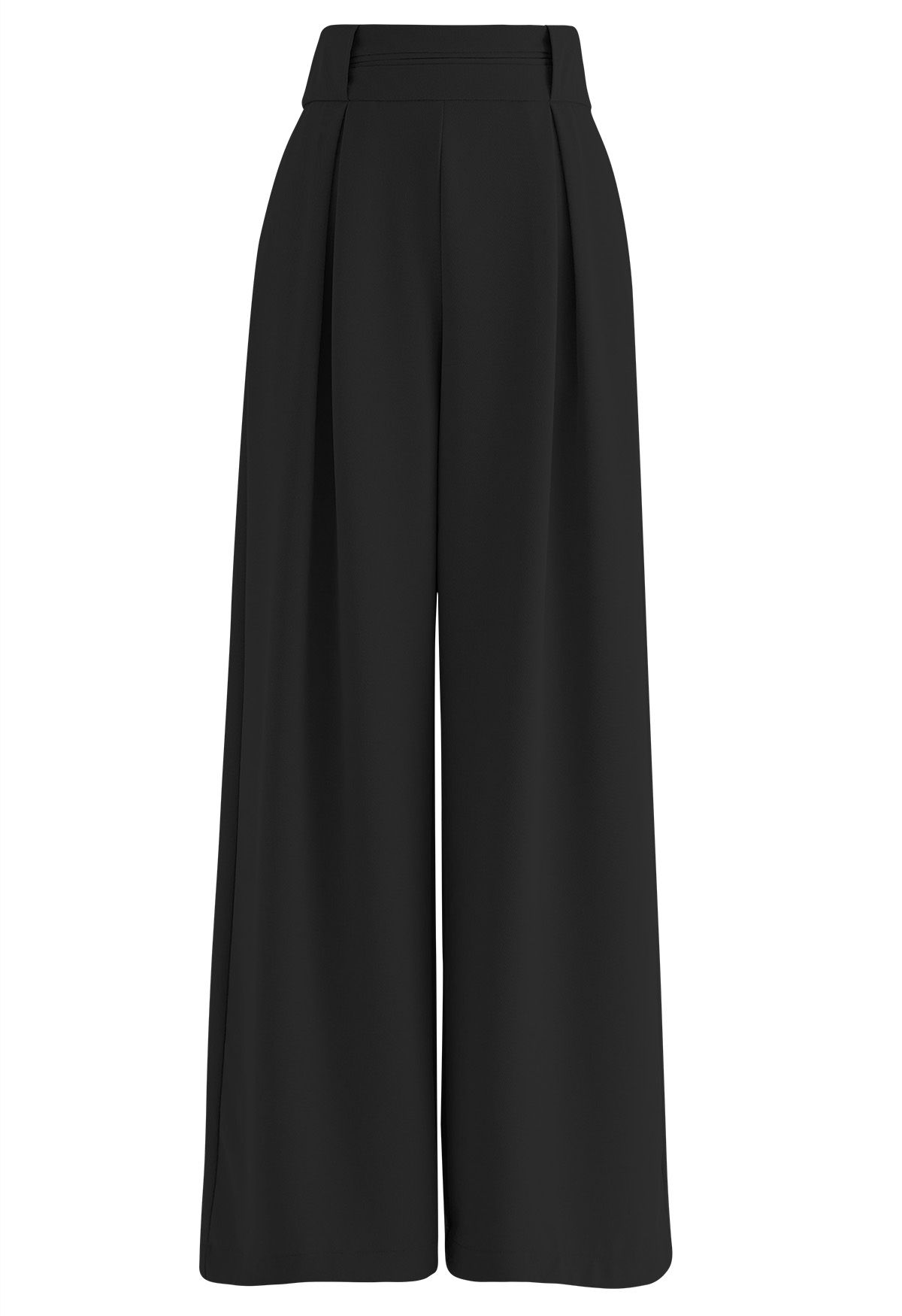 Side Pockets Pleated Wide-Leg Pants in Black