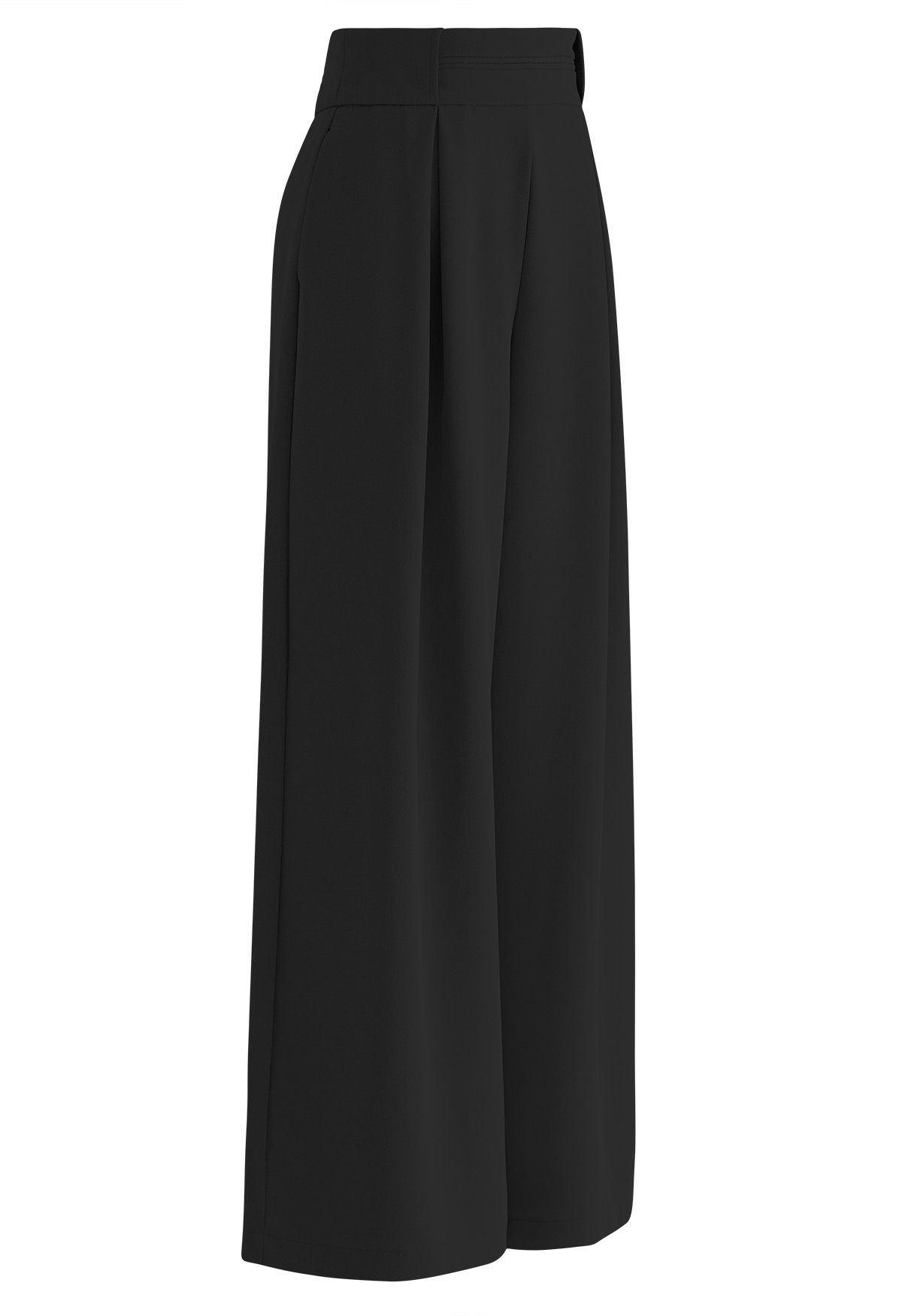 Side Pockets Pleated Wide-Leg Pants in Black