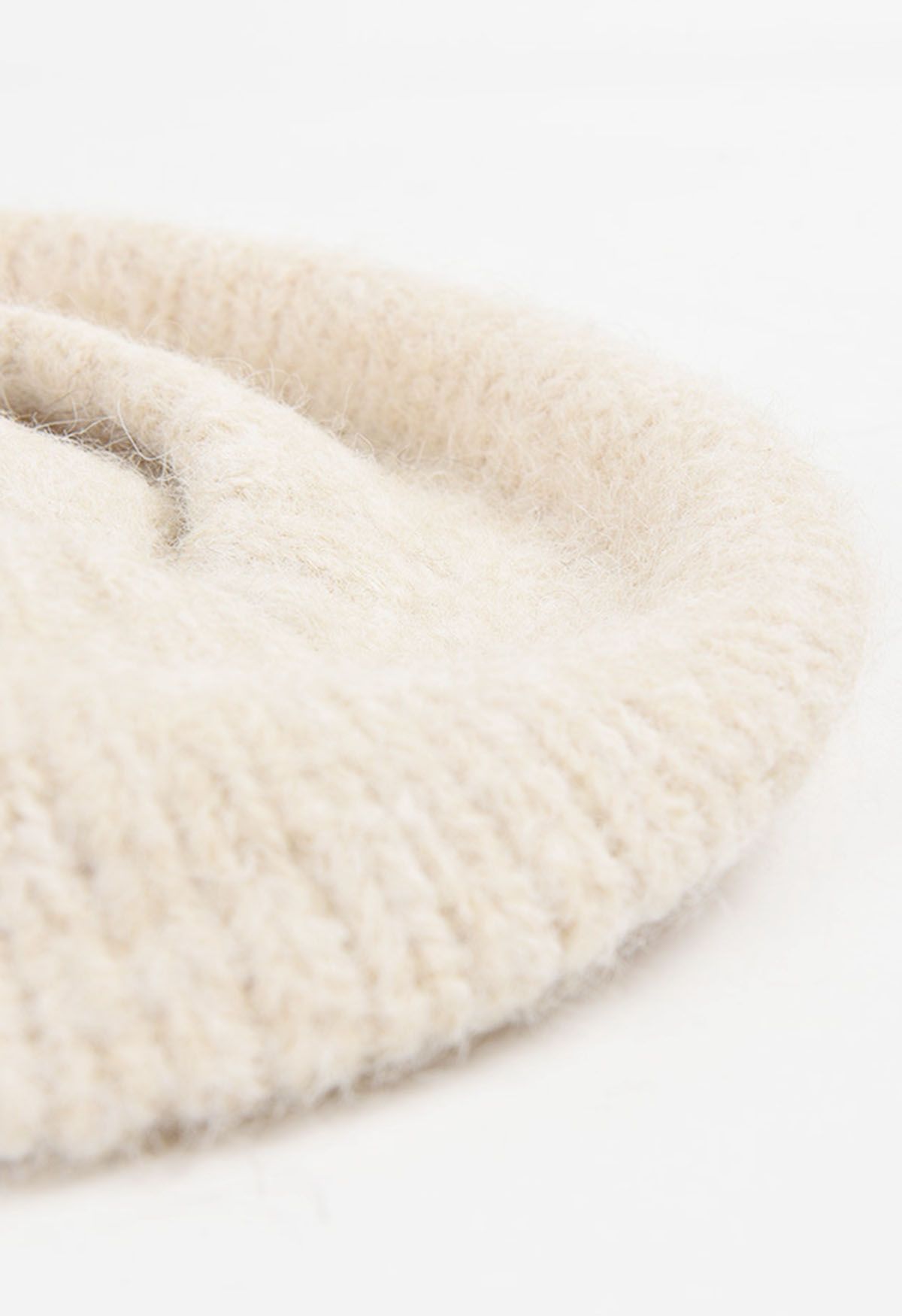 Fuzzy Wool-Blend Beret Hat in Cream