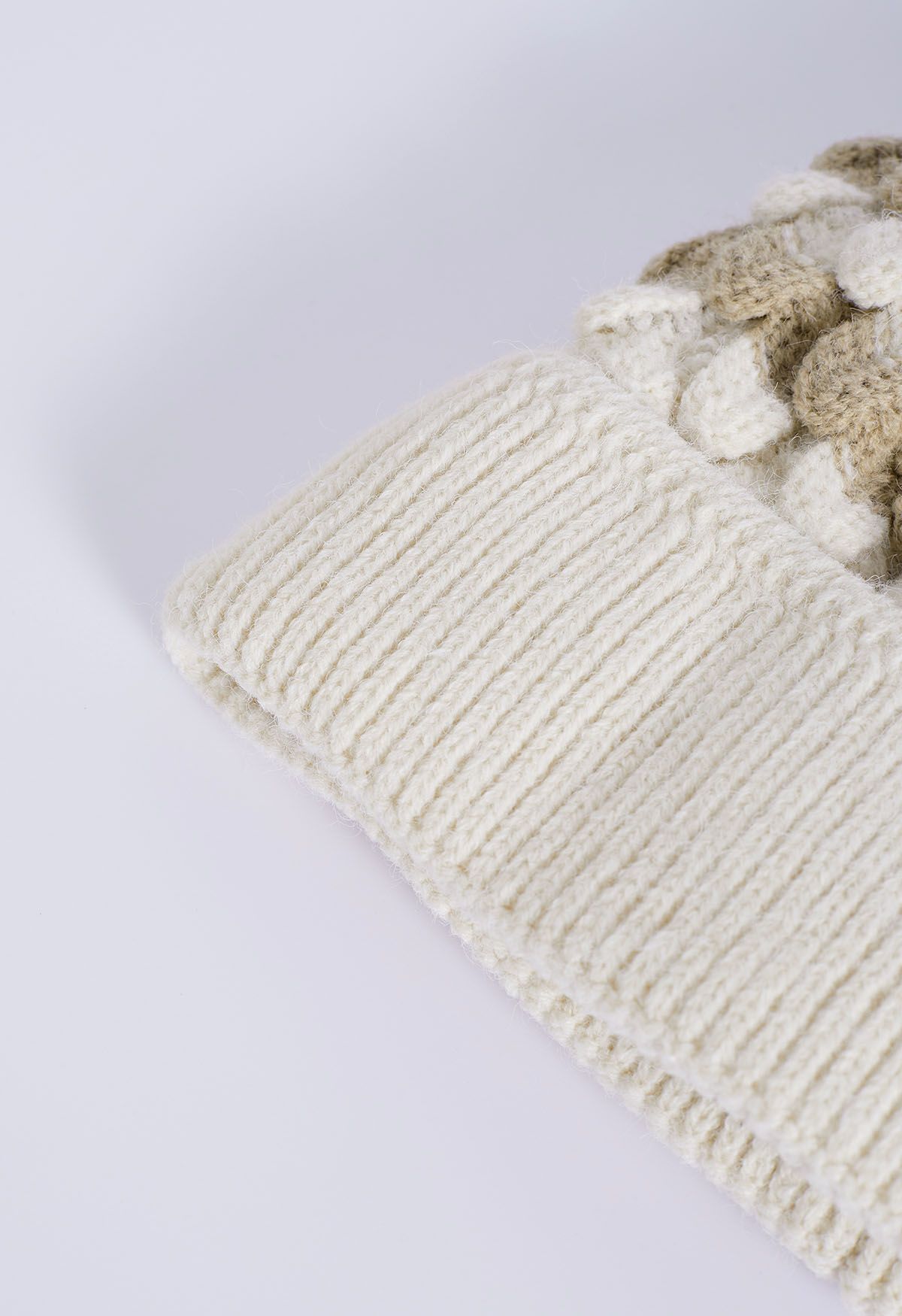 Color Block Pom-Pom Beanie Hat in Ivory