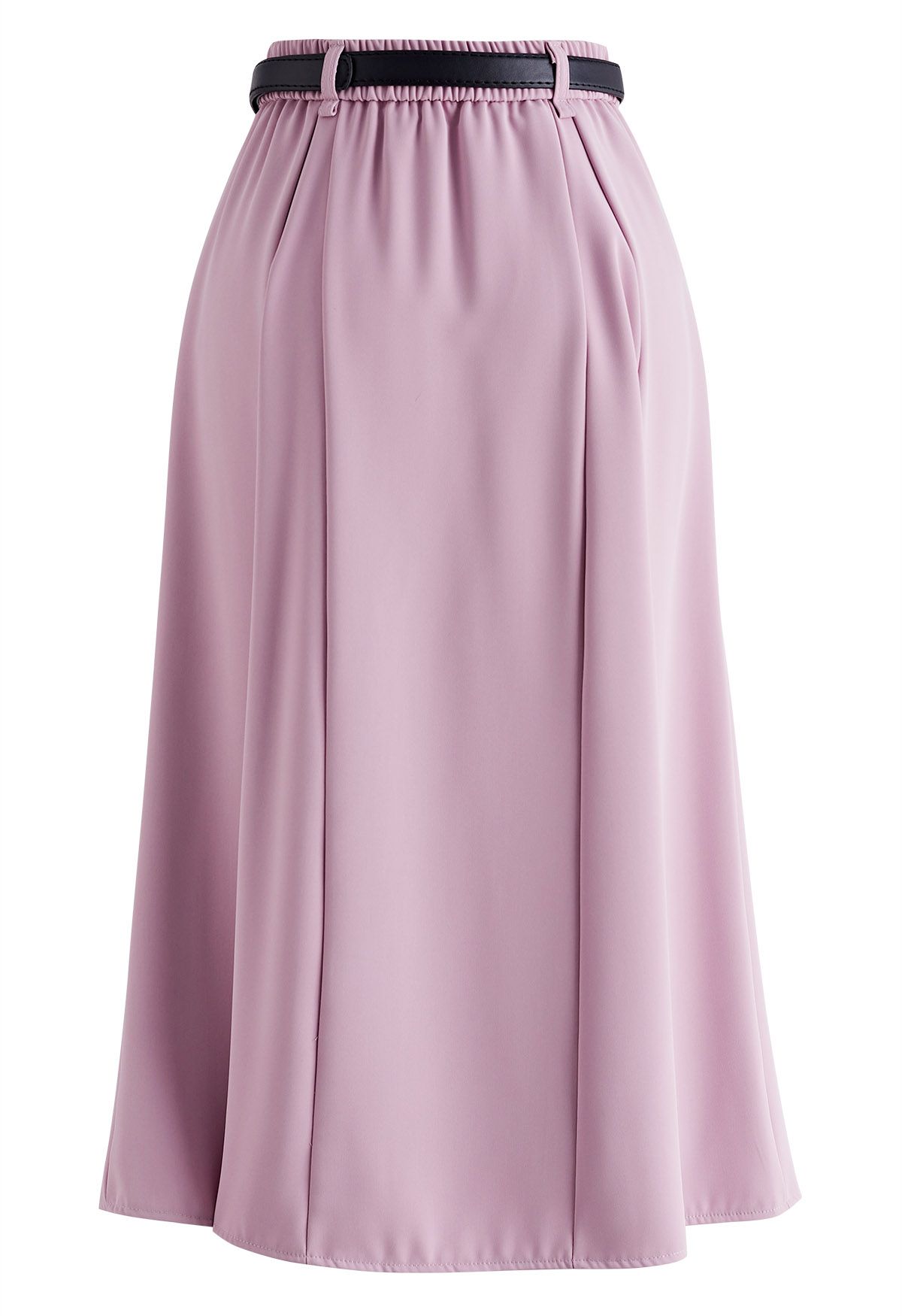 Solid Seam Detailing Belted Skirt in Lilac