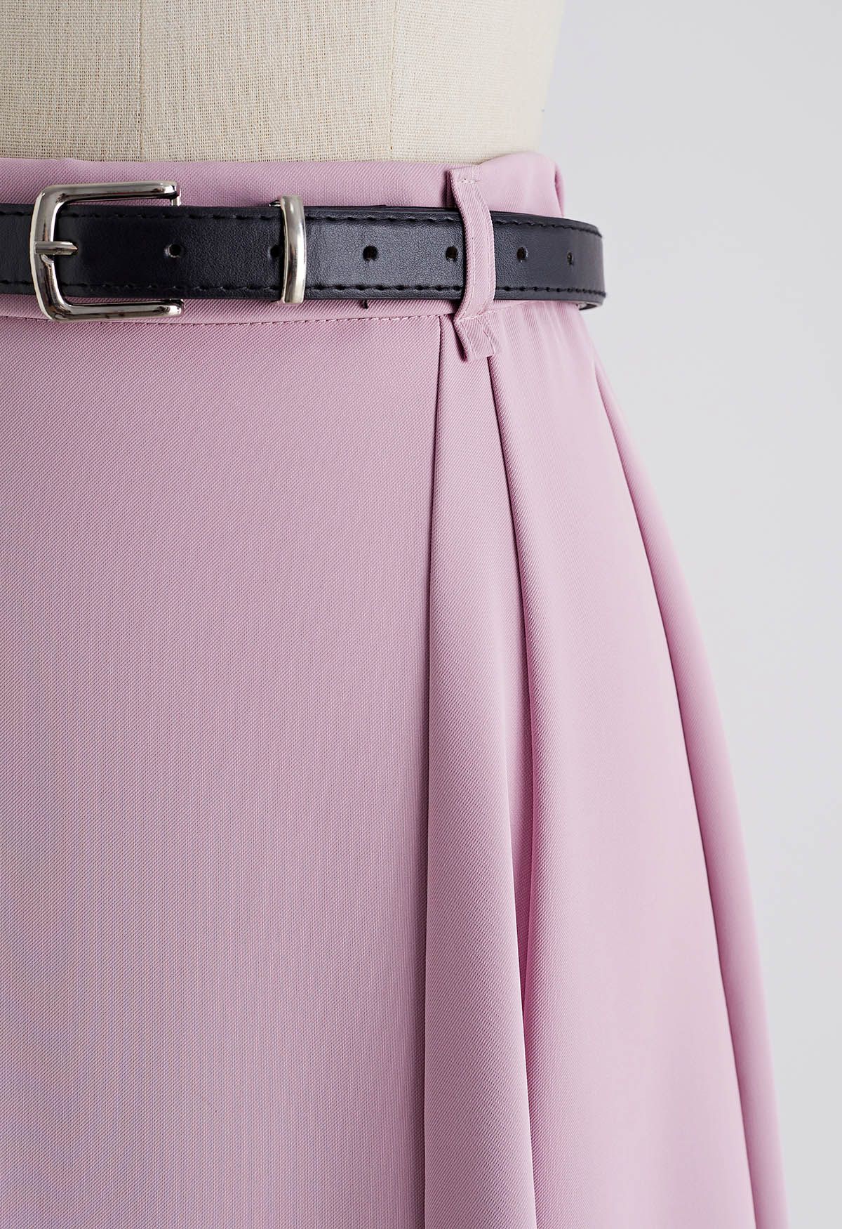 Solid Seam Detailing Belted Skirt in Lilac